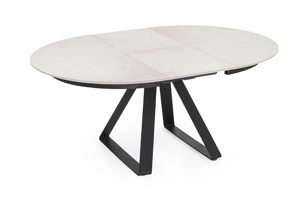 Round extendable table ATLANTE white top with black base