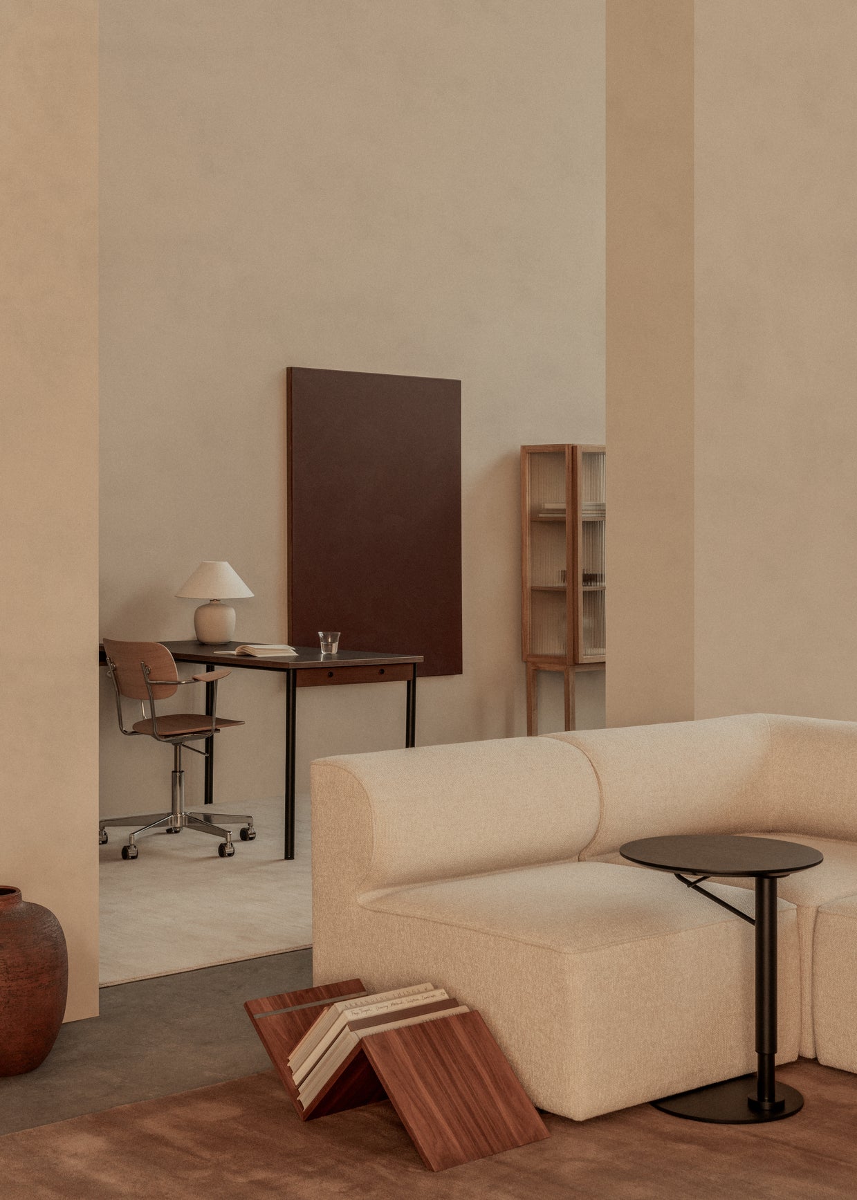 Adjustable Side Table BRANCH Dark Oak Wood with Black Base