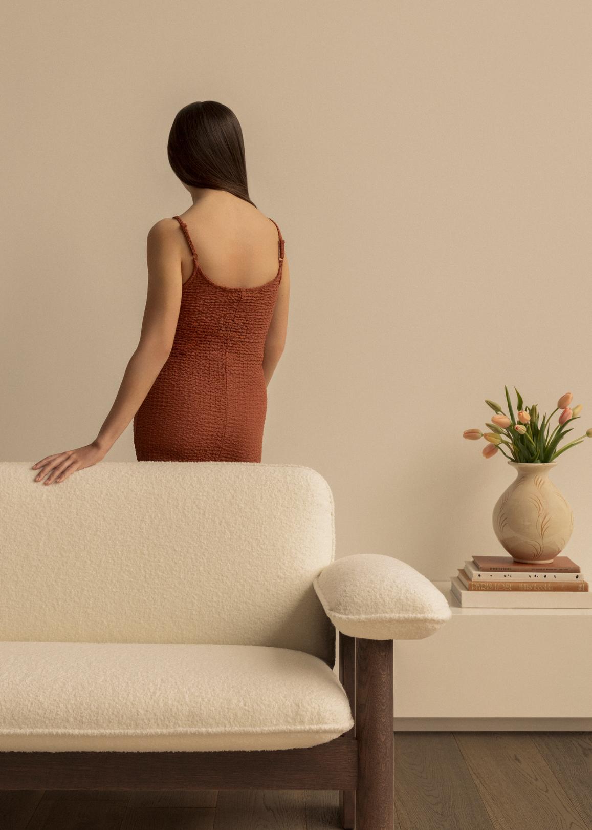 Sofa BRASILIA creme mit Eichenbasis