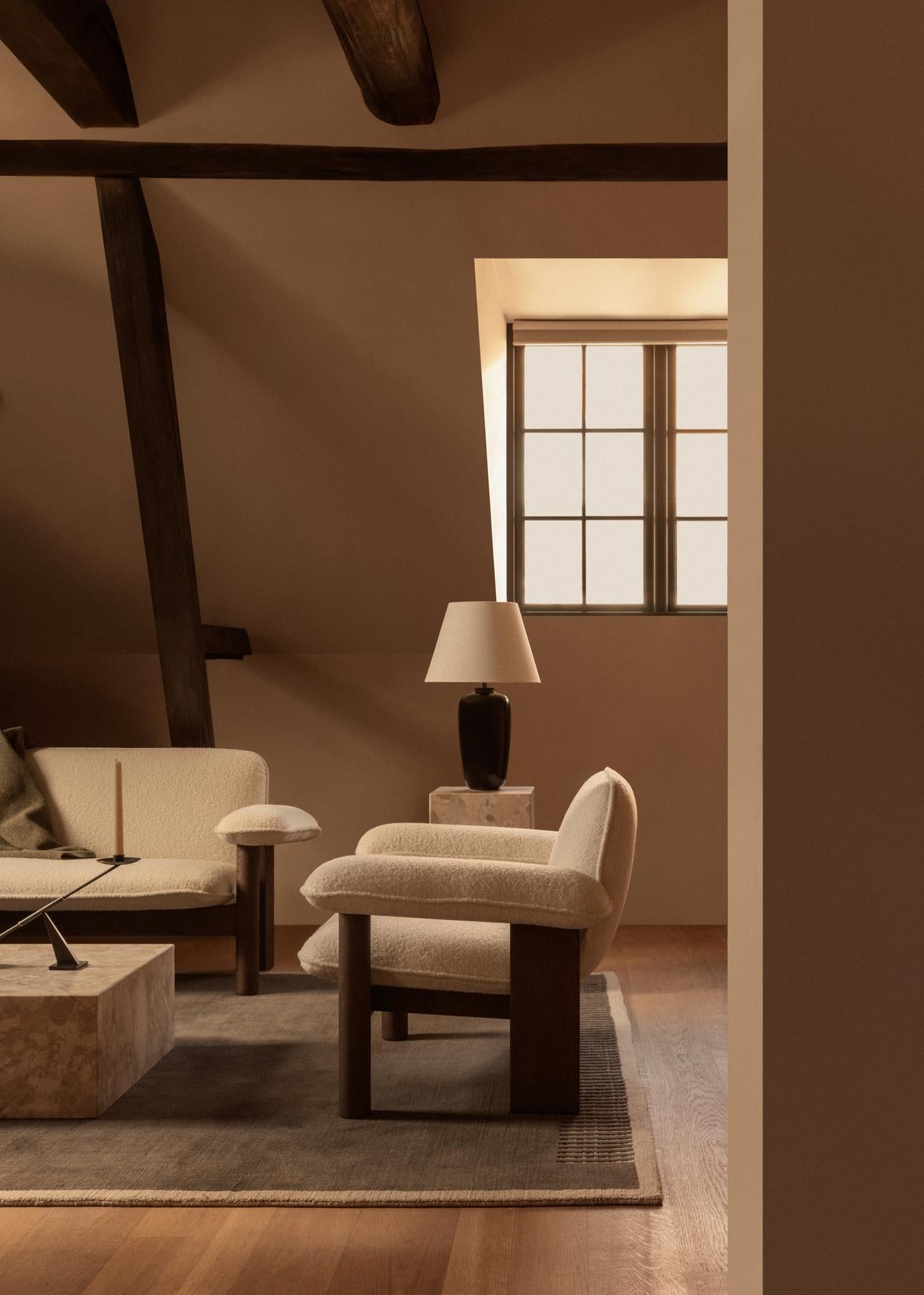 BRASILIA Armchair in Sheepskin with Dark Oak Base