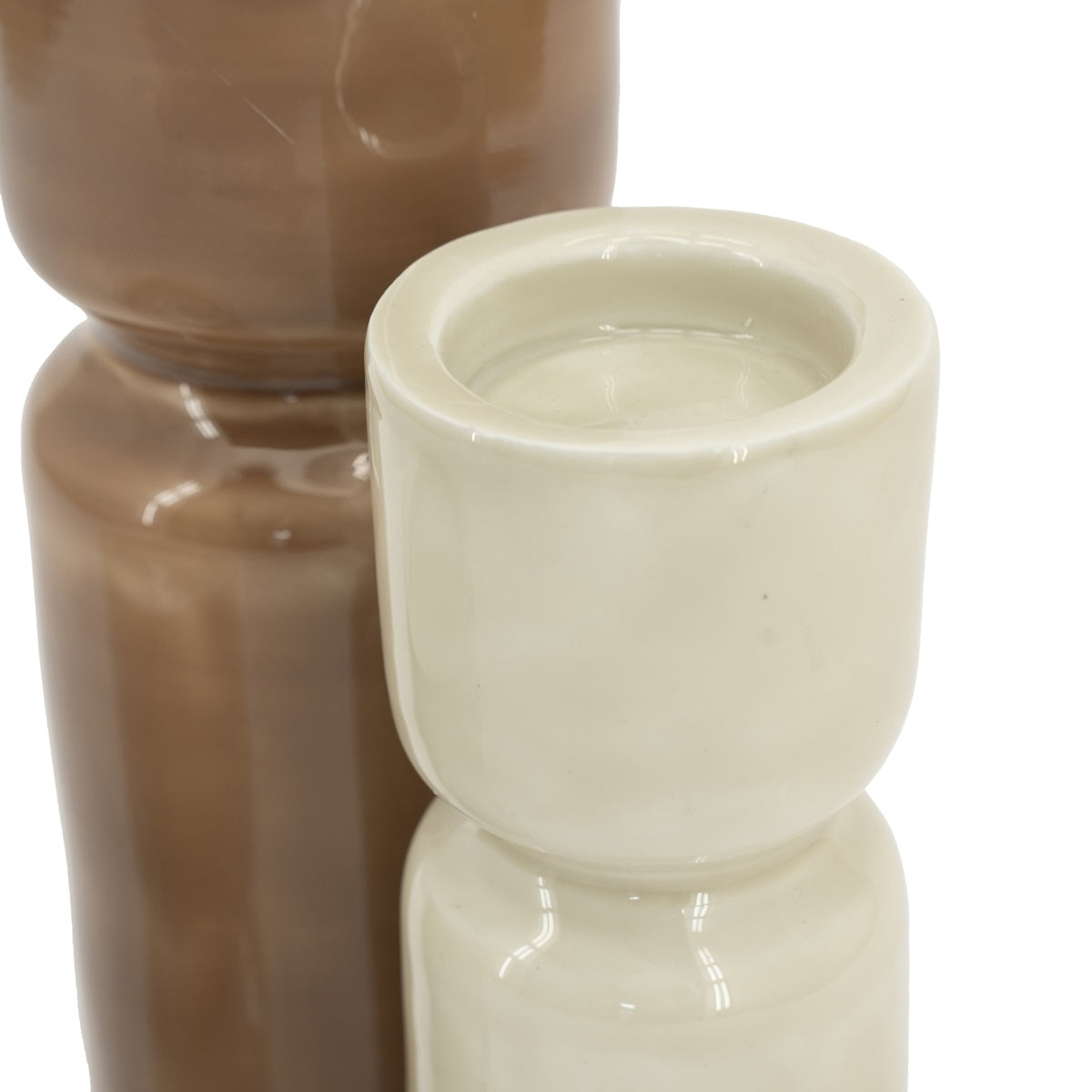 Zweiarmiger Kerzenhalter ROANY DUO in Braun mit Weiß und Beige