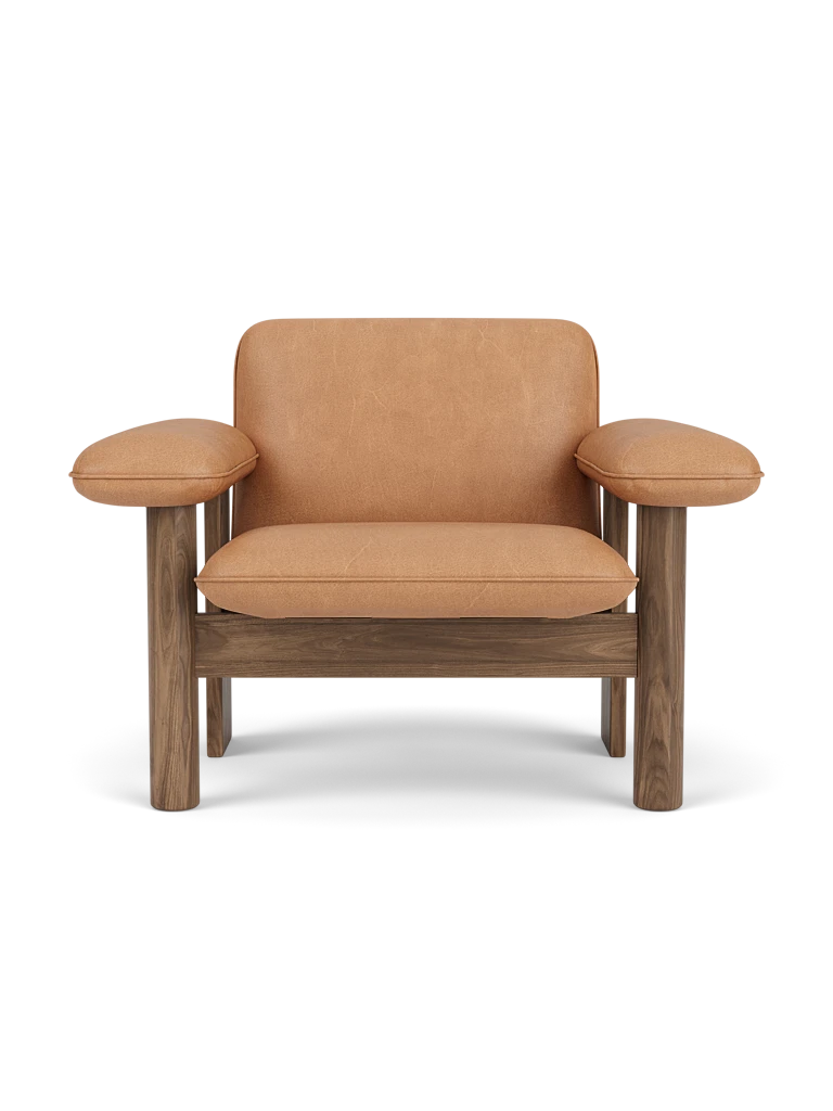BRASILIA armchair in cognac leather with walnut base
