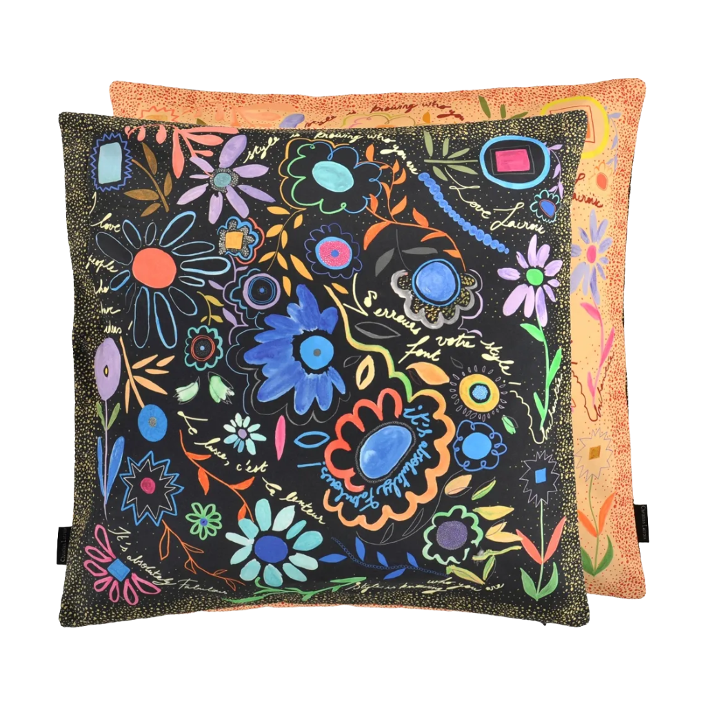 Zweifarbige Kissen DITES LE AVEC DES FLEURS mit Pflanzenmuster