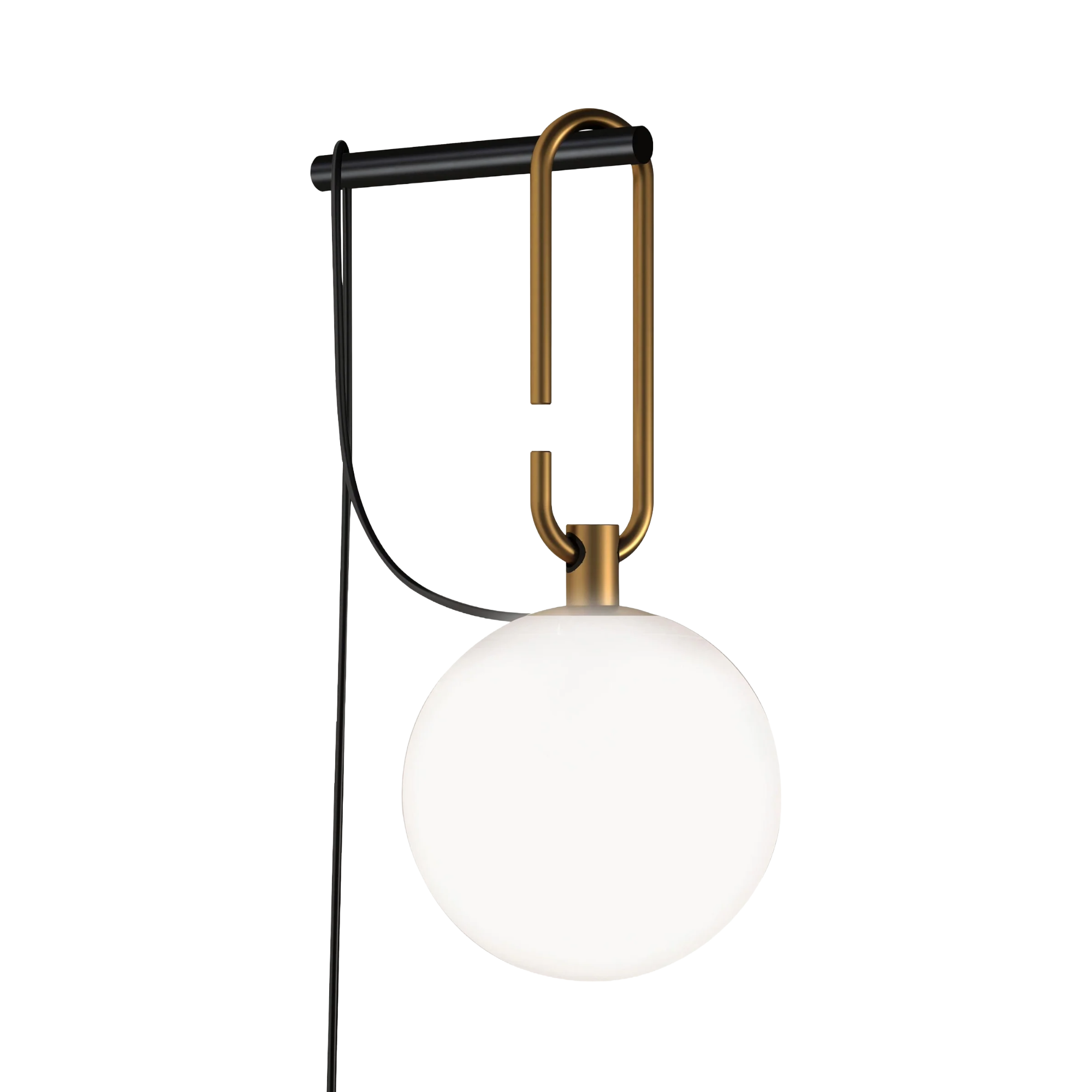 Wandleuchte NH schwarz mit messingfarbenem und weißem Glas