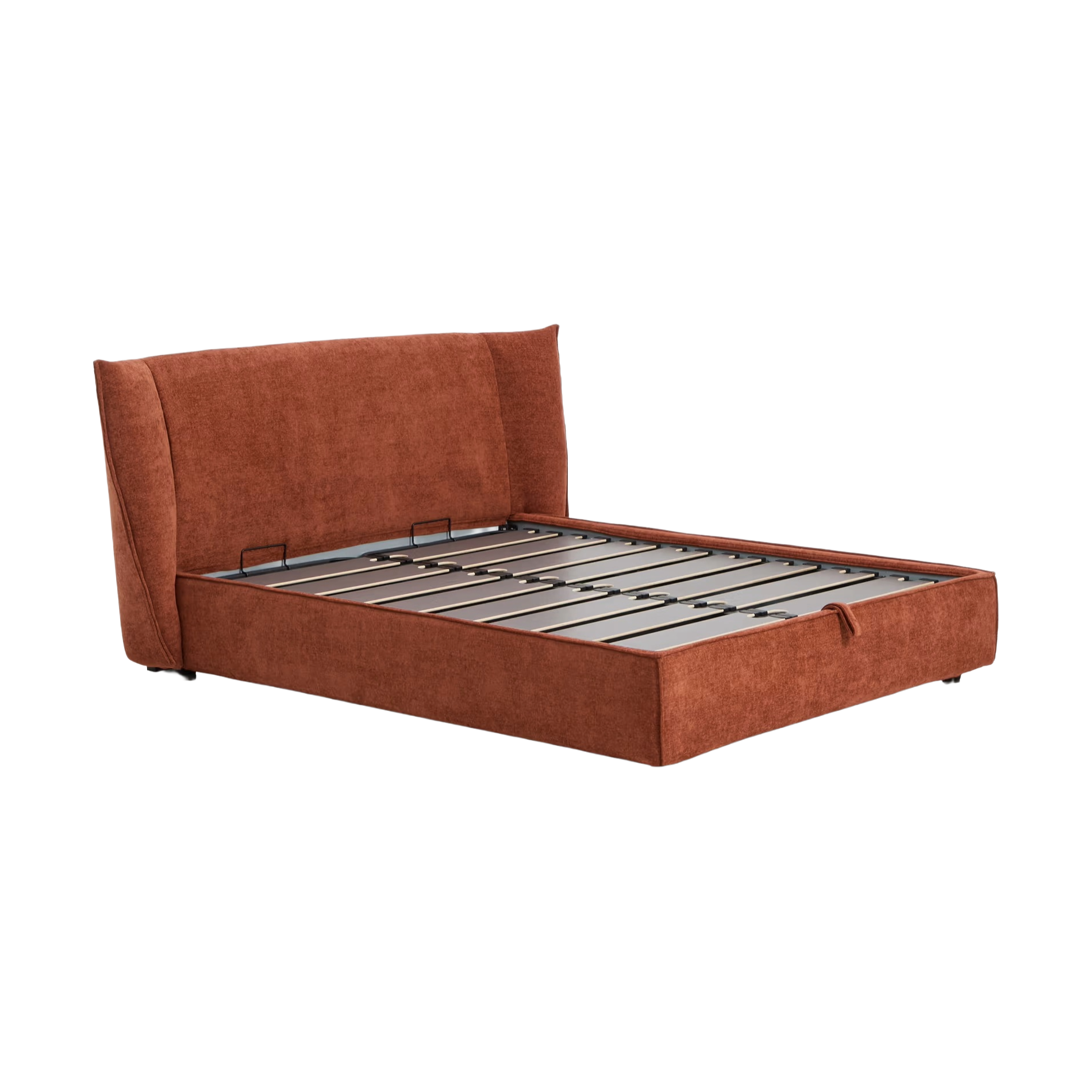 Bett mit Bettkasten ARVIAN ziegelroter Chenille