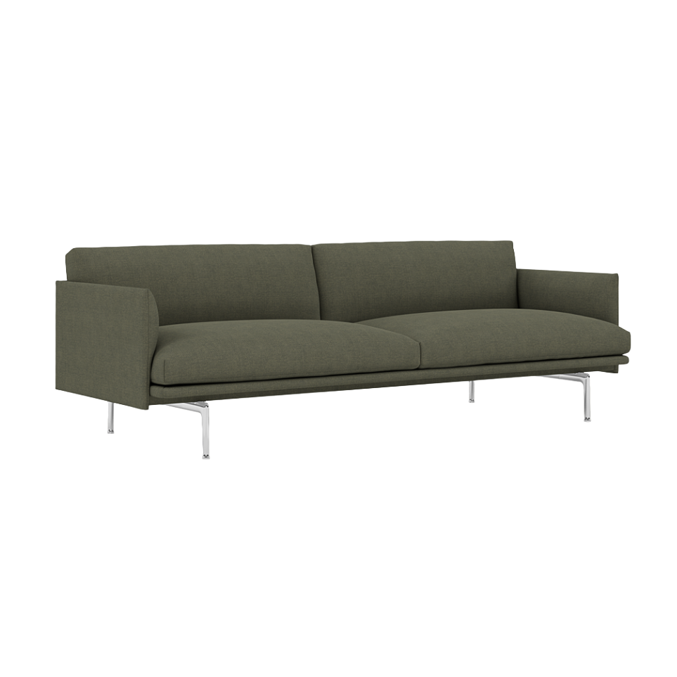 Sofa 3-Sitzer OUTLINE grau-grün mit silbernem Gestell