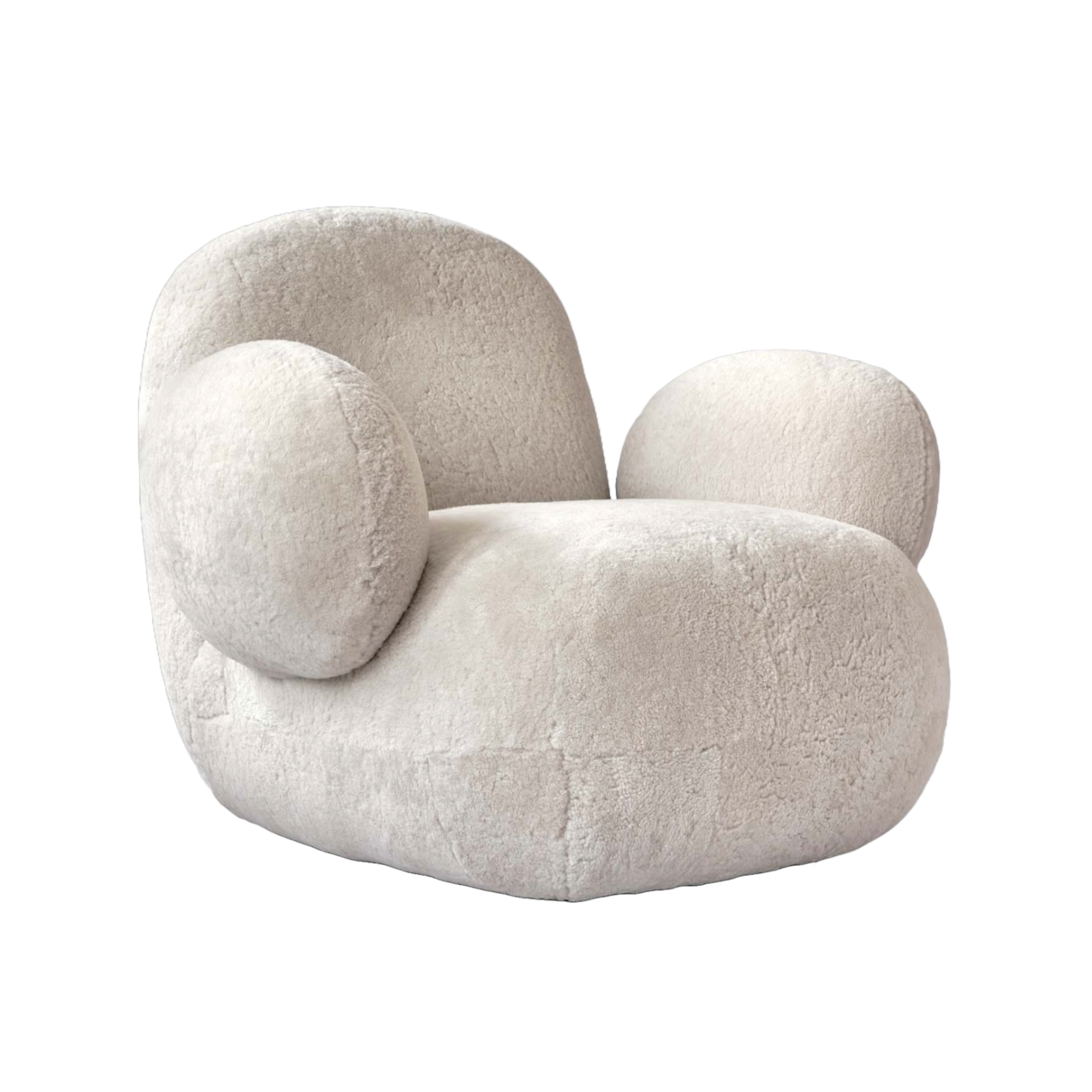 Sheepskin fabric armchair TOE FLAT broken white
