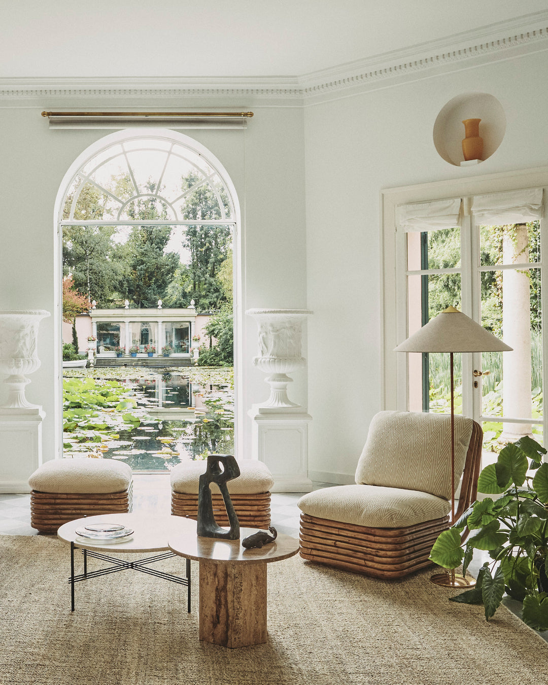 Puff BOHEMIAN 72 gepolstert mit Rattanbasis