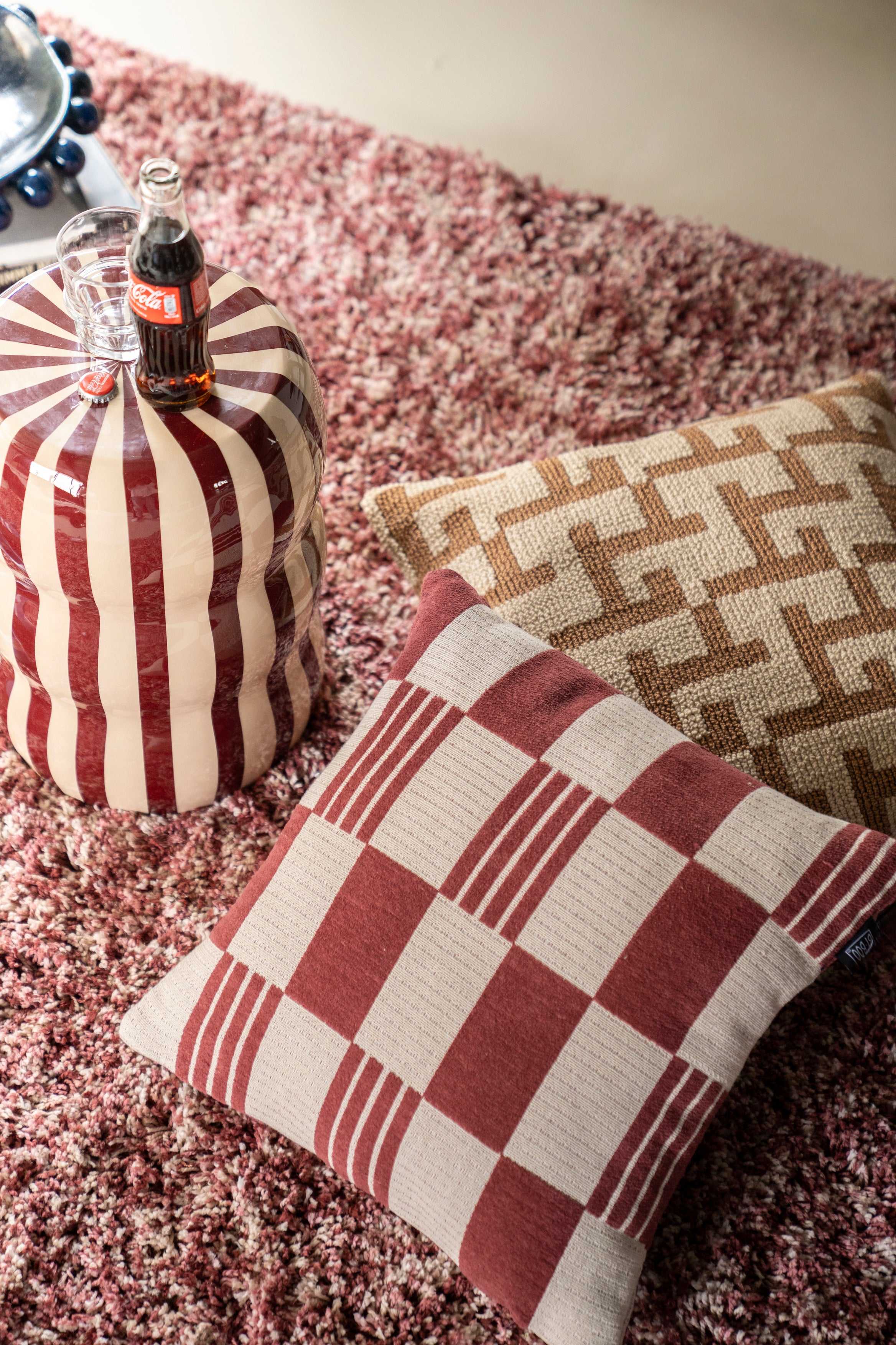 Kissen TWIST burgunderrot mit beige