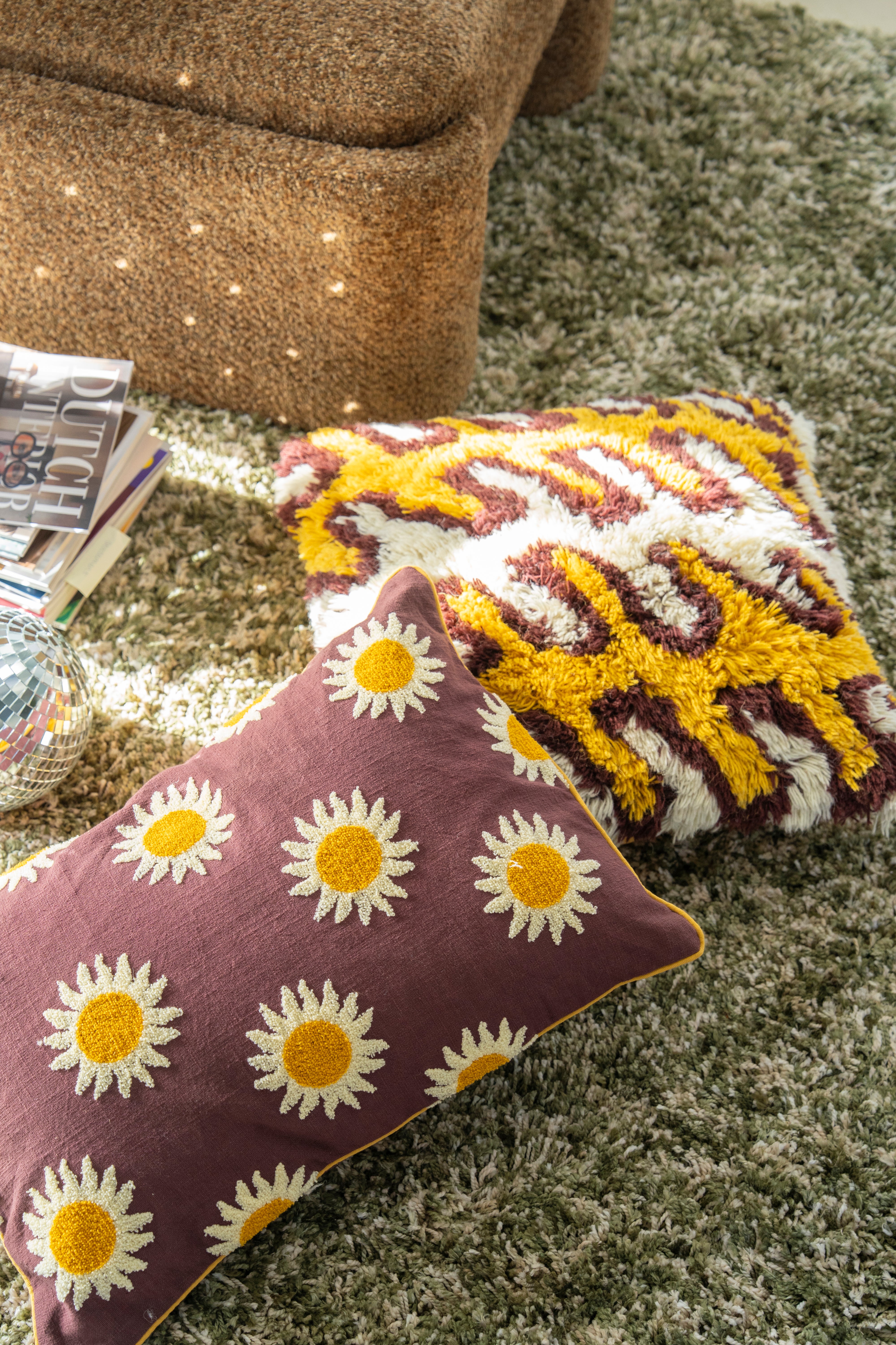 RAY Pillow Yellow with Beige and Brown