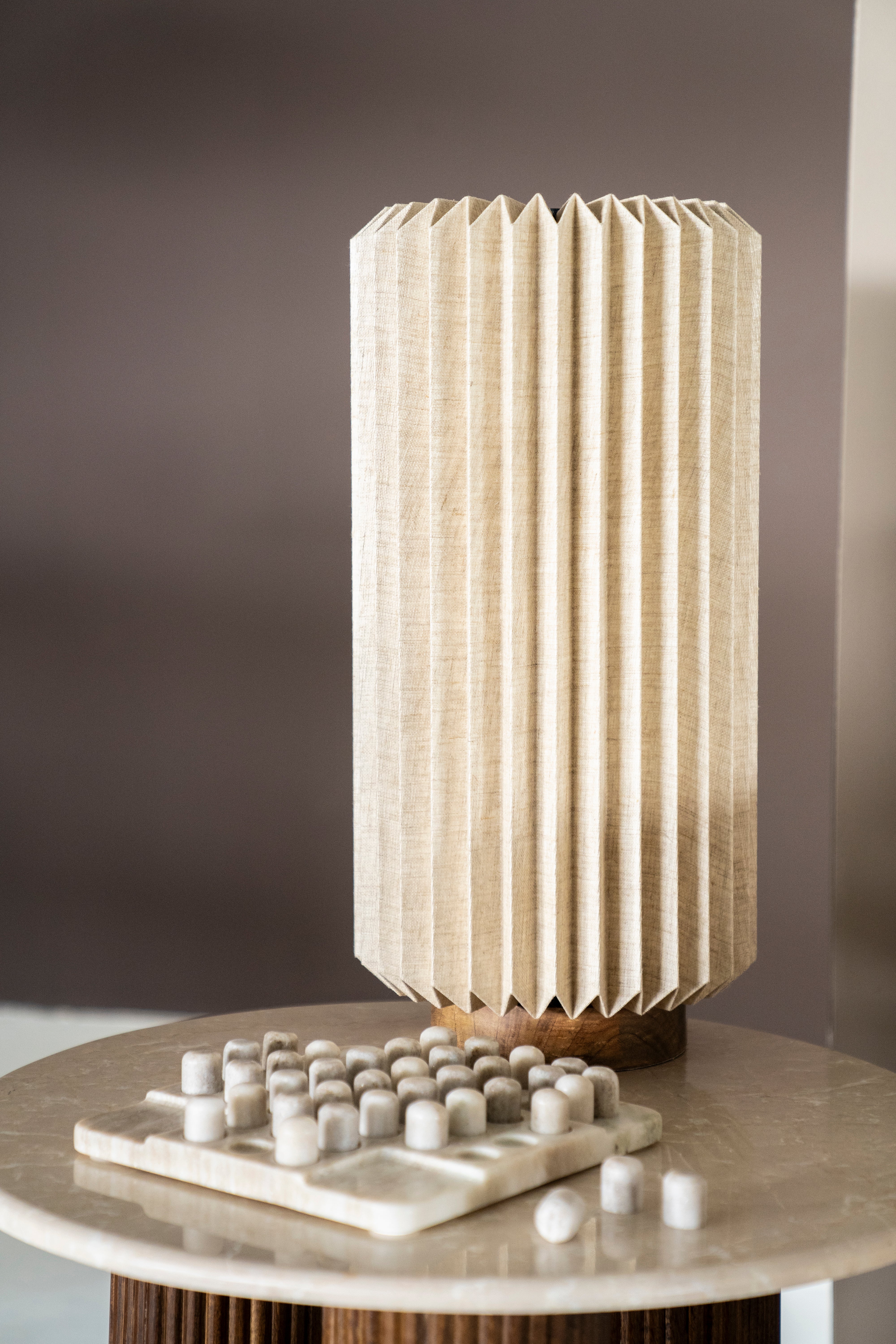 ZUKI Table Lamp in Paper and Linen with Wooden Base