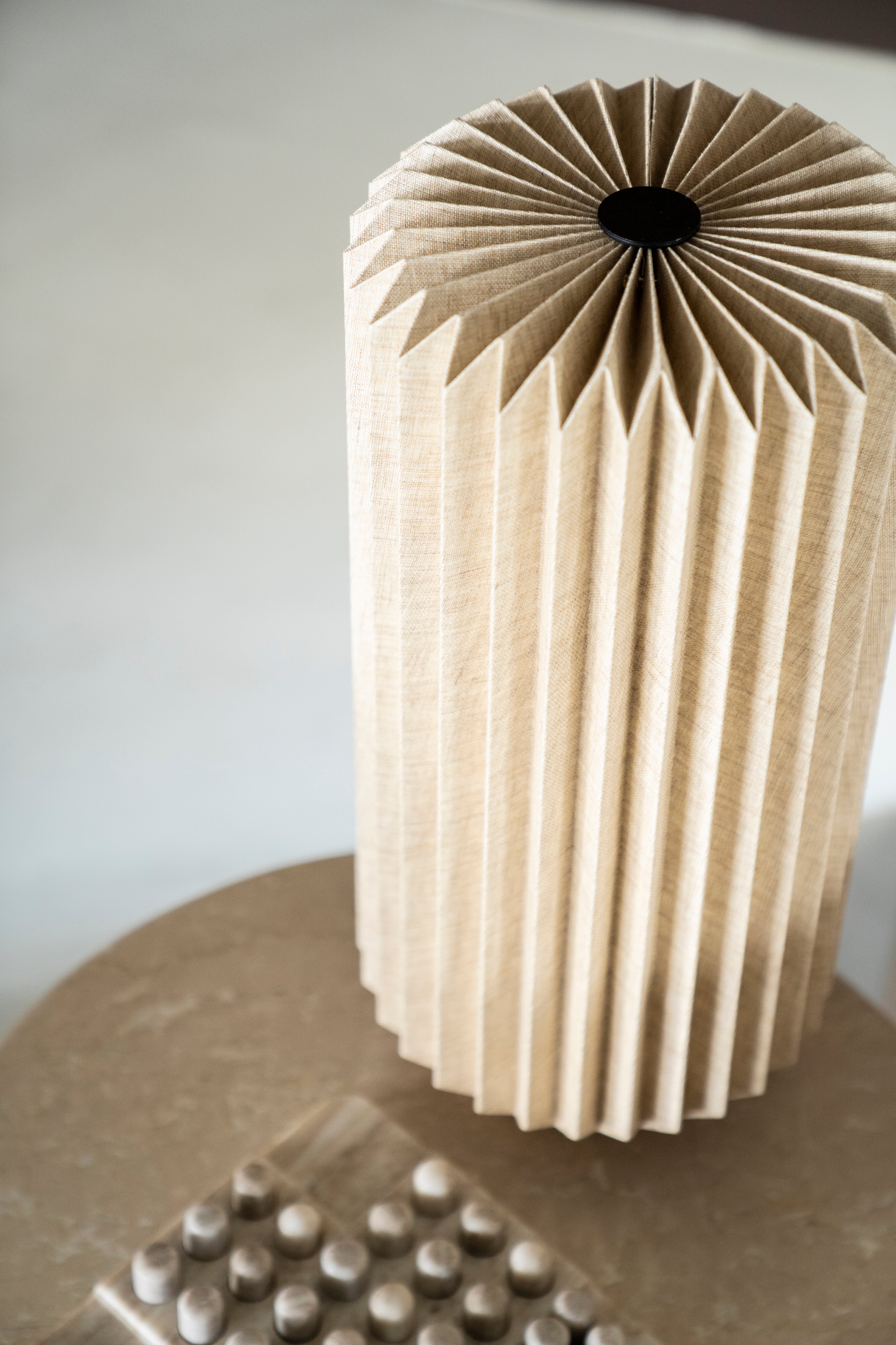 ZUKI Table Lamp in Paper and Linen with Wooden Base