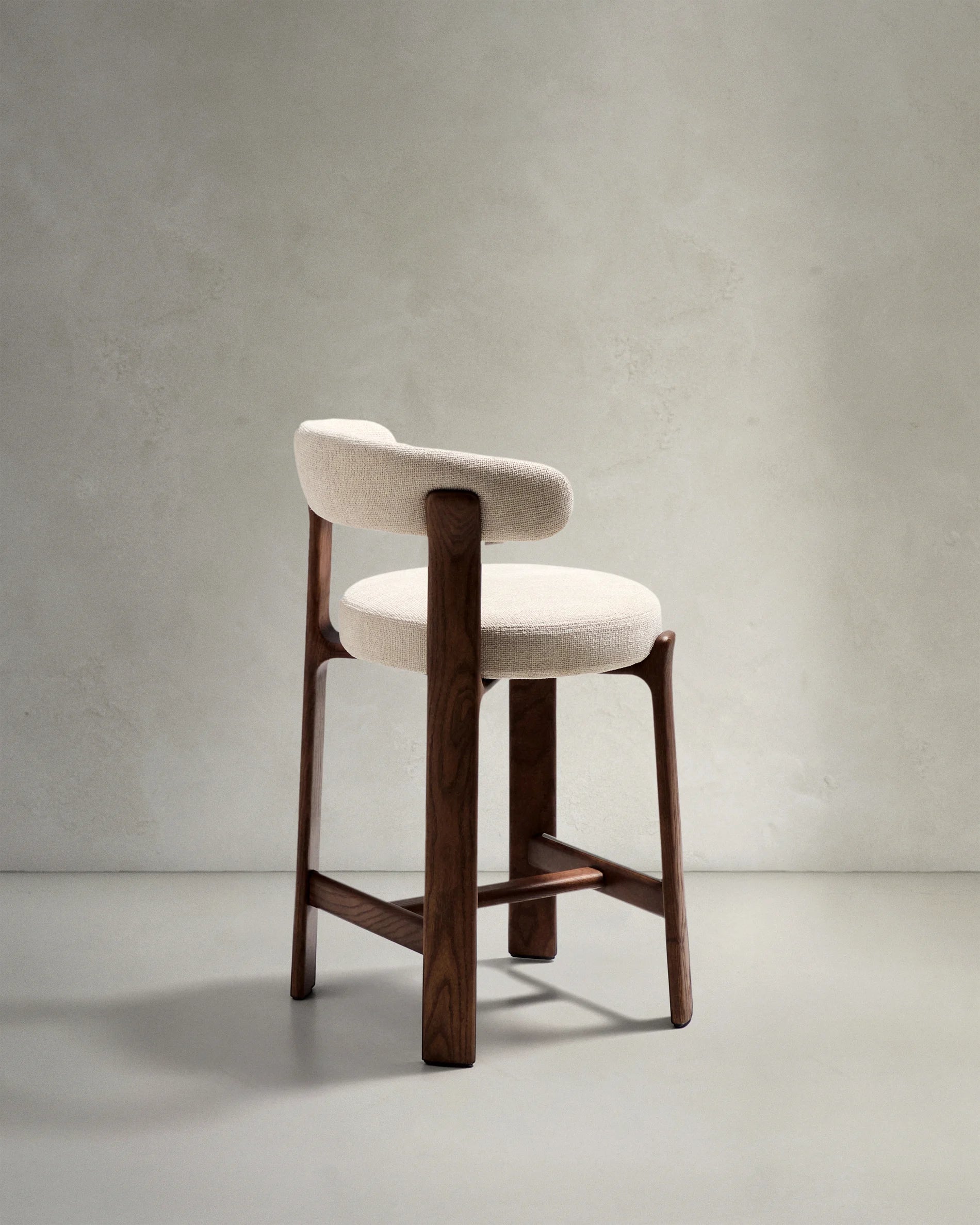 GRANITE beige chenille stool with a dark ash base