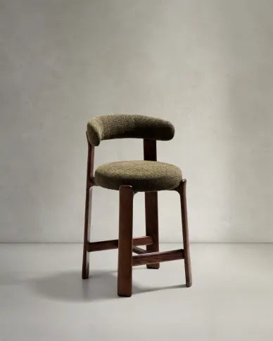 GRANITE grüner Chenille-Hocker mit dunklem Eschenholzgestell