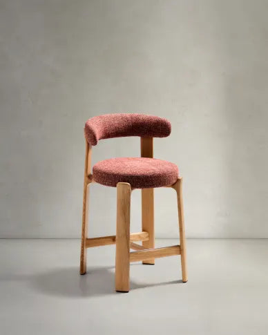 GRANITE roter Chenille-Hocker mit Eschengestell