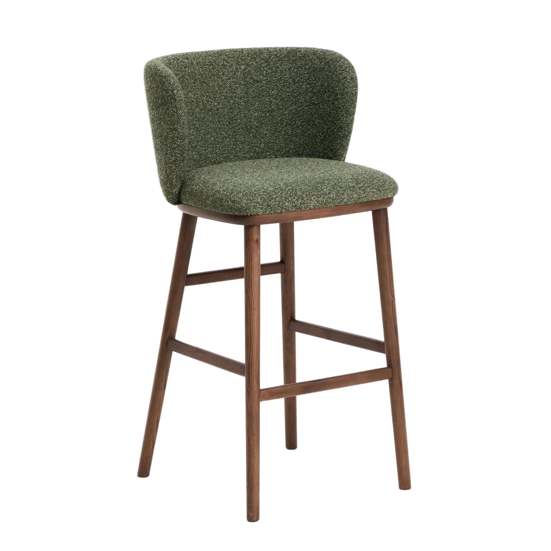 Bar stool CISELIA dark green chenille with dark ash base