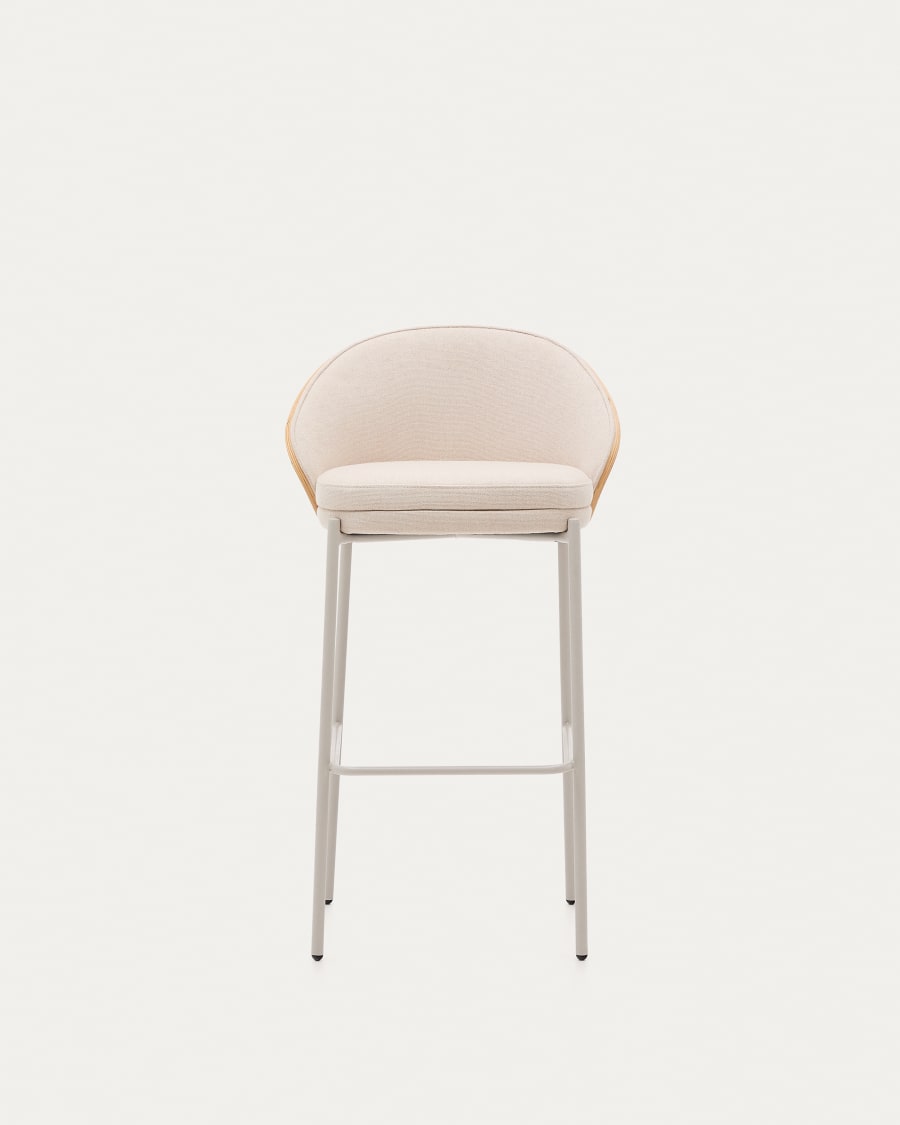 EAMY Bar Stool in Beige Chenille with Ash Finish