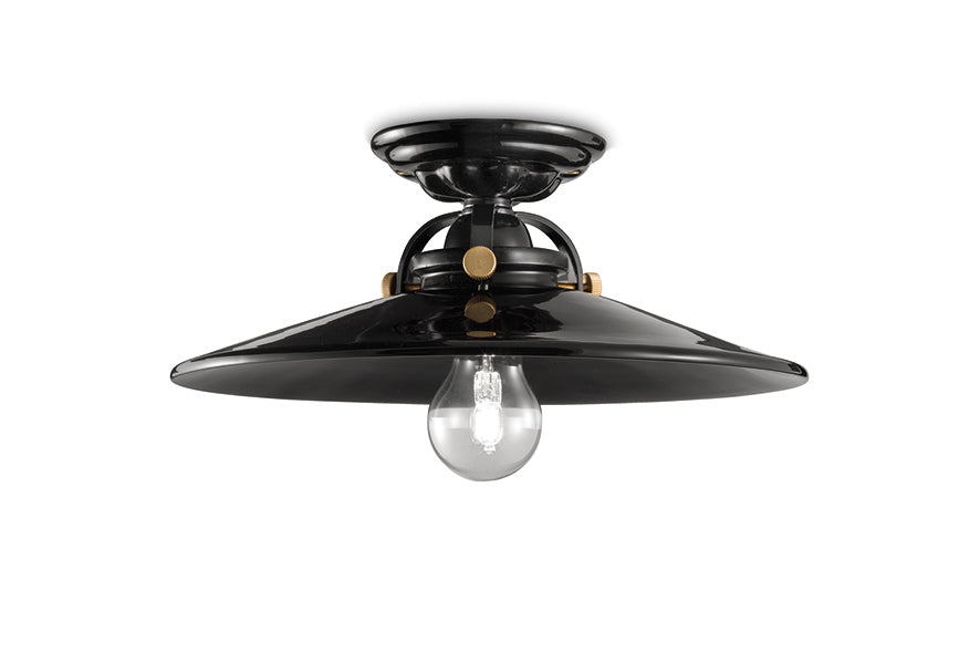 B&W Keramik-Deckenlampe, Schwarz mit Messing-Finish