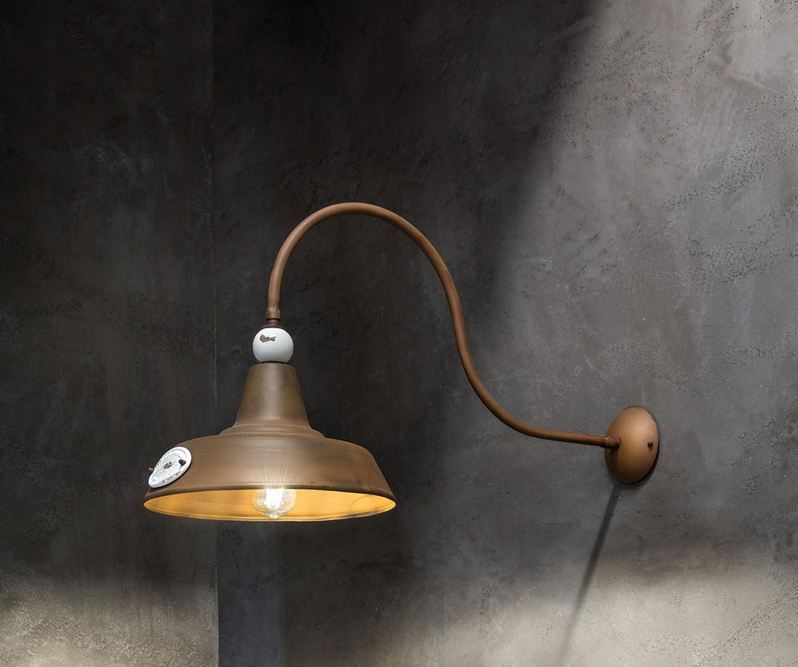 Wall lamp with ceramic-iron arm GRUNGE rusty with cream Craquelé effect