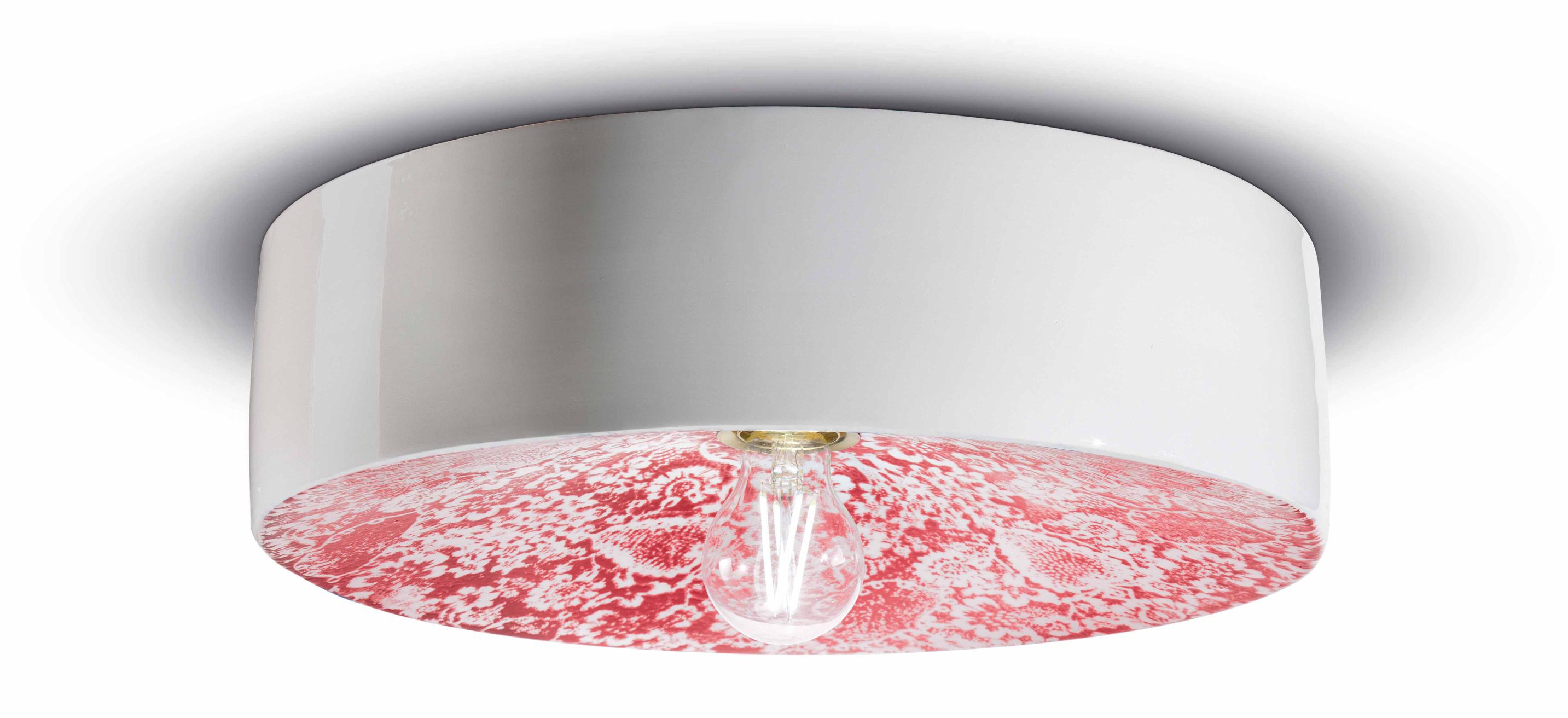 Wandleuchte aus Keramik PI rotes Pflanzenmuster