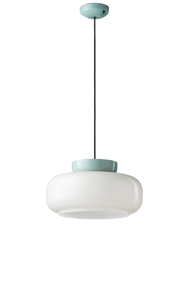 MARACANÀ milk-colored ceramic pendant lamp with blue accents