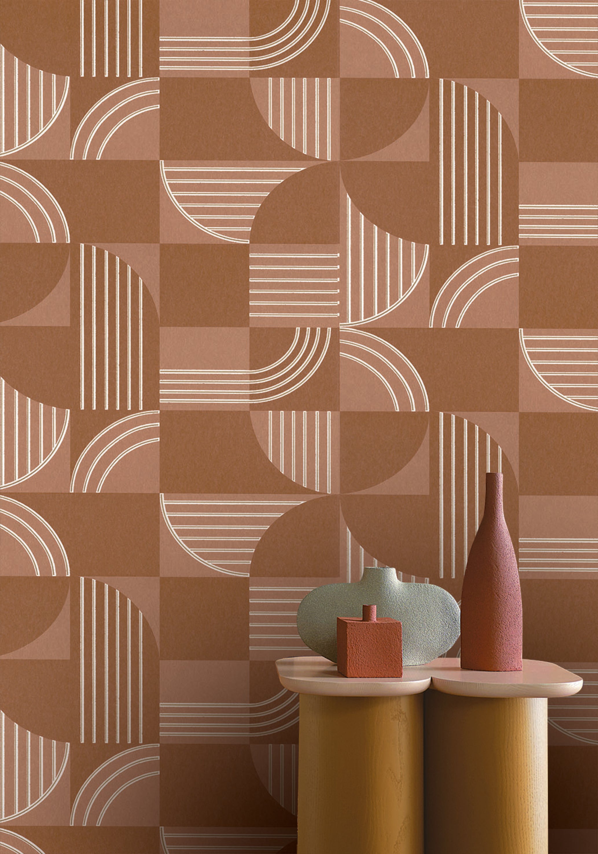 Vlies-Tapete mit geometrischem Muster ANNÉES 30 - TERRACOTTA warmes Braun
