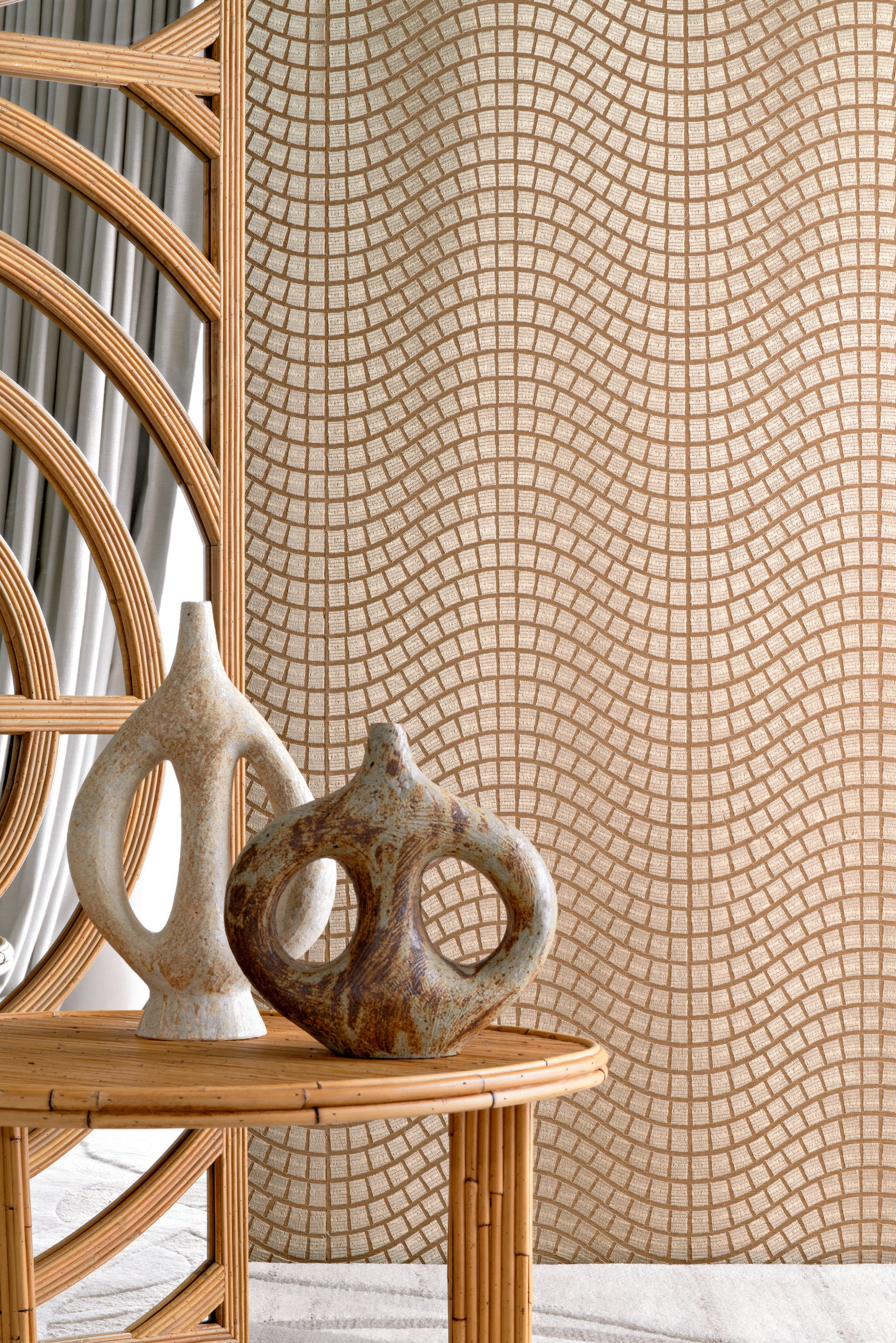 Tapete aus Pflanzenfaser mit geometrischem Muster ONSEN - IVORY WHITE Elfenbein mit Weiß
