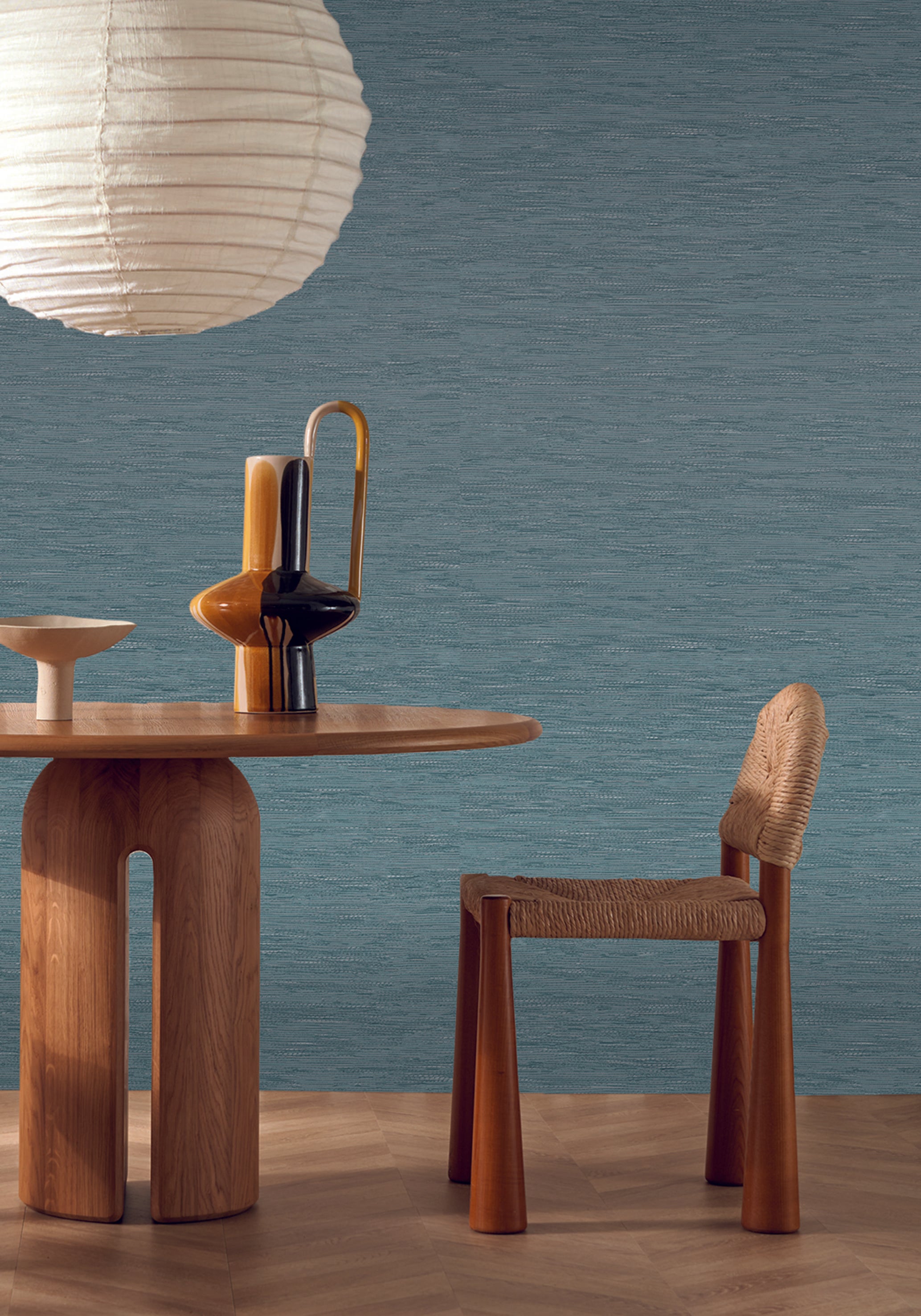 Strukturierte Tapete, die Jacquardstoff imitiert TATAMI - BLEU CIEL himmelblau