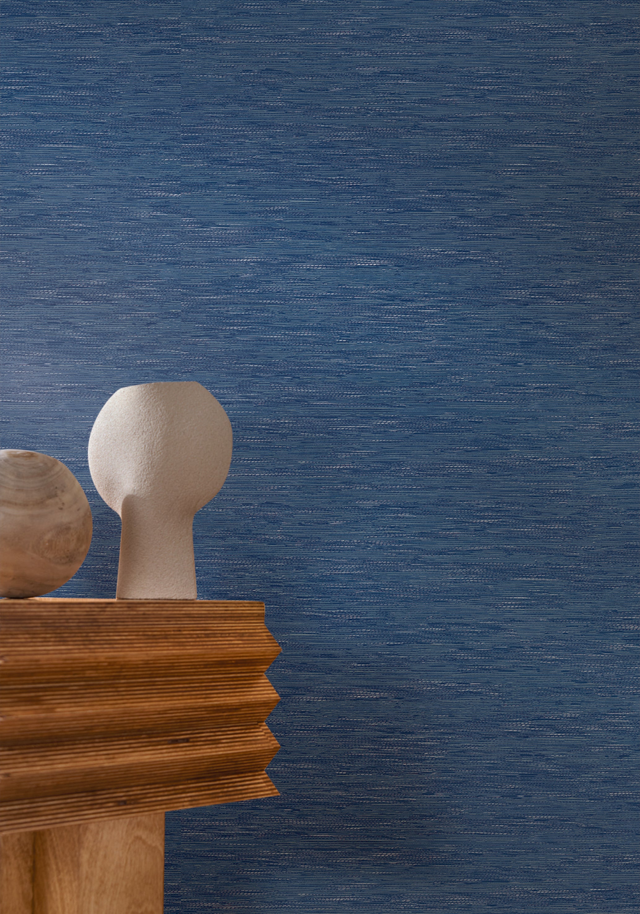 Structural wallpaper imitating jacquard fabric TATAMI - ELECTRIC BLUE dark blue