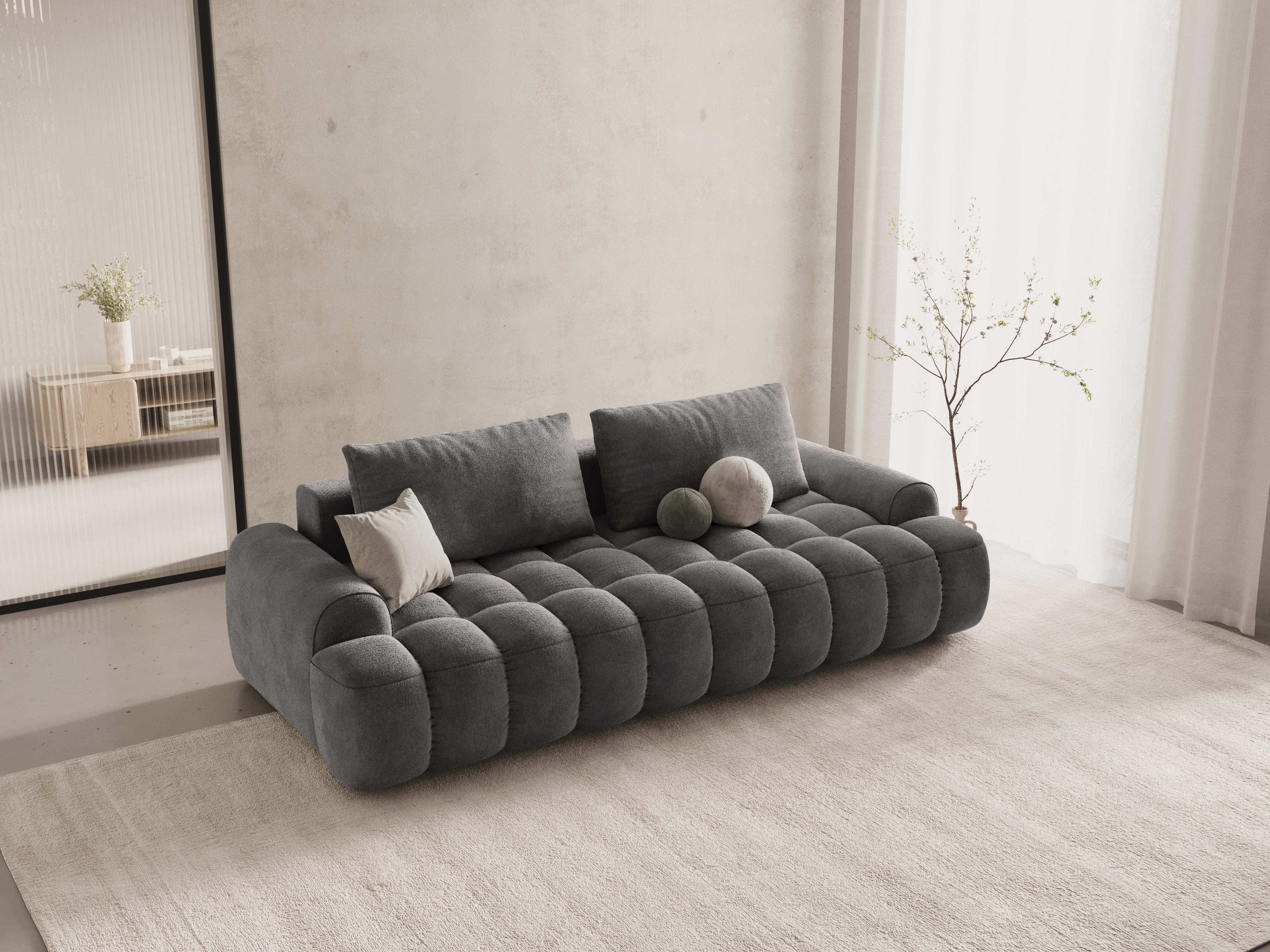 Sofa aksamitna z funkcją spania 4-osobowa LINZ ciemnoszary do salonu