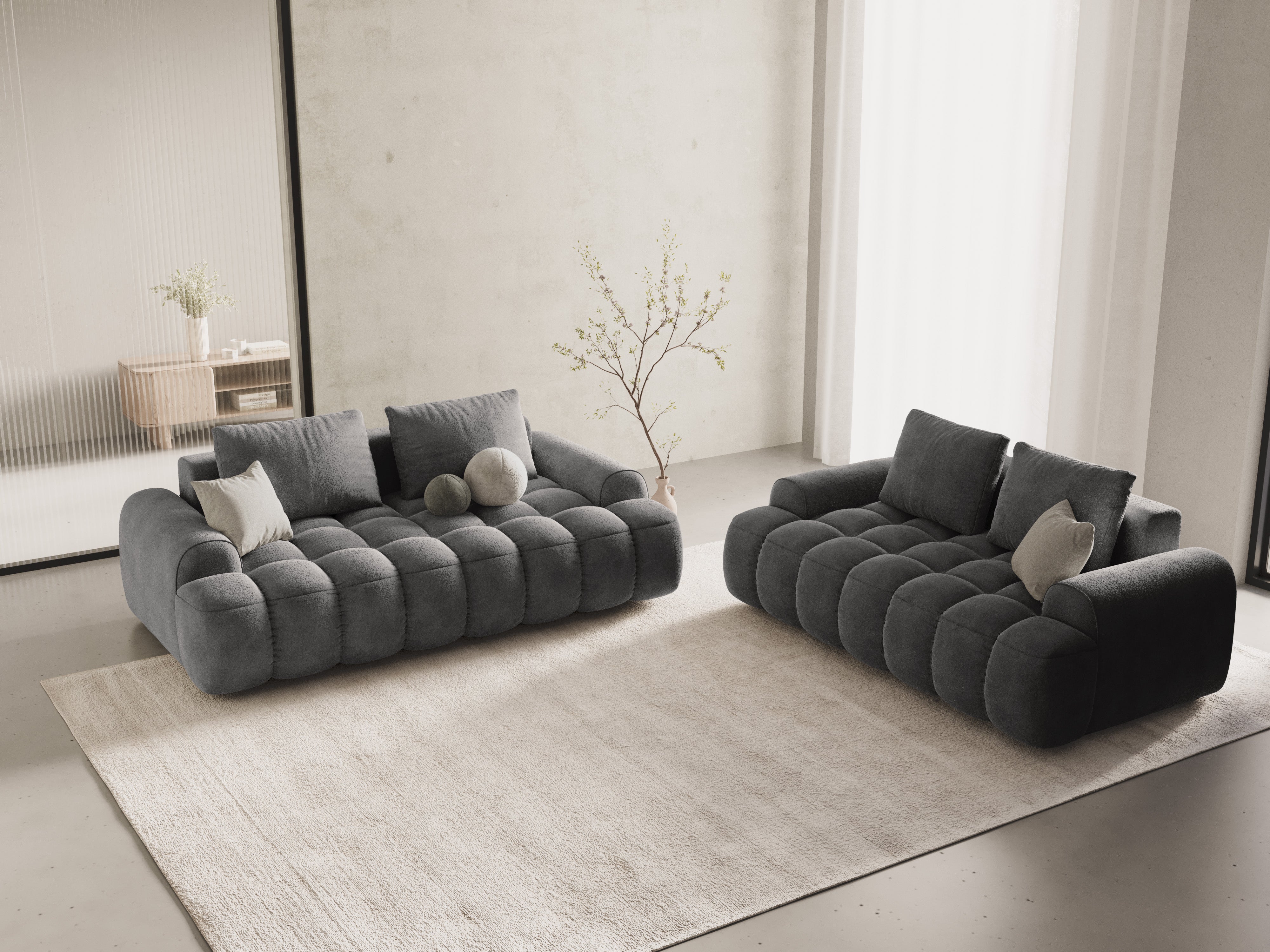Velvet 2-Seater Sofa LINZ Dark Gray