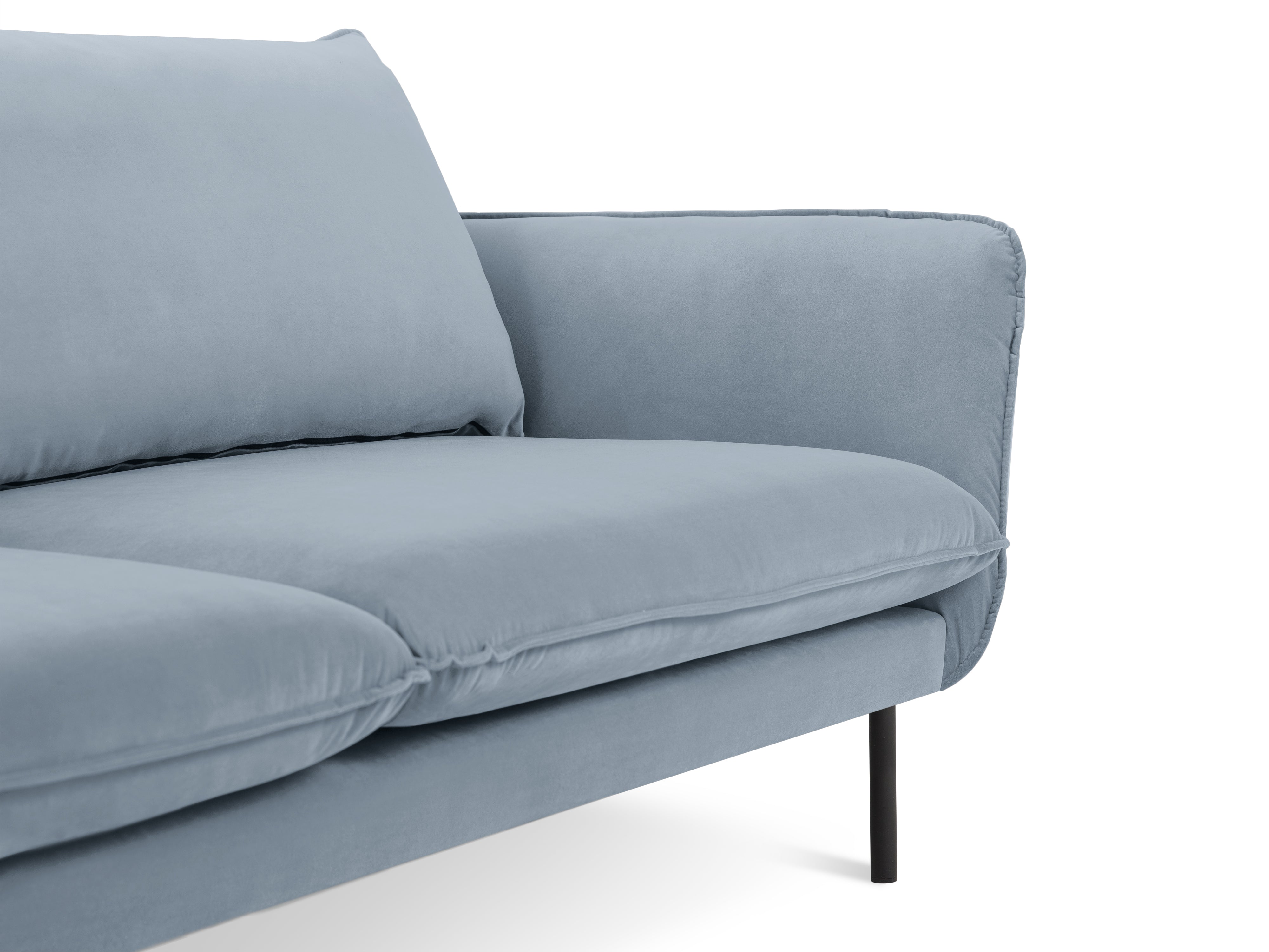 VIENNA Light Blue Velvet 6-Seater Panoramic Sofa with Black Base