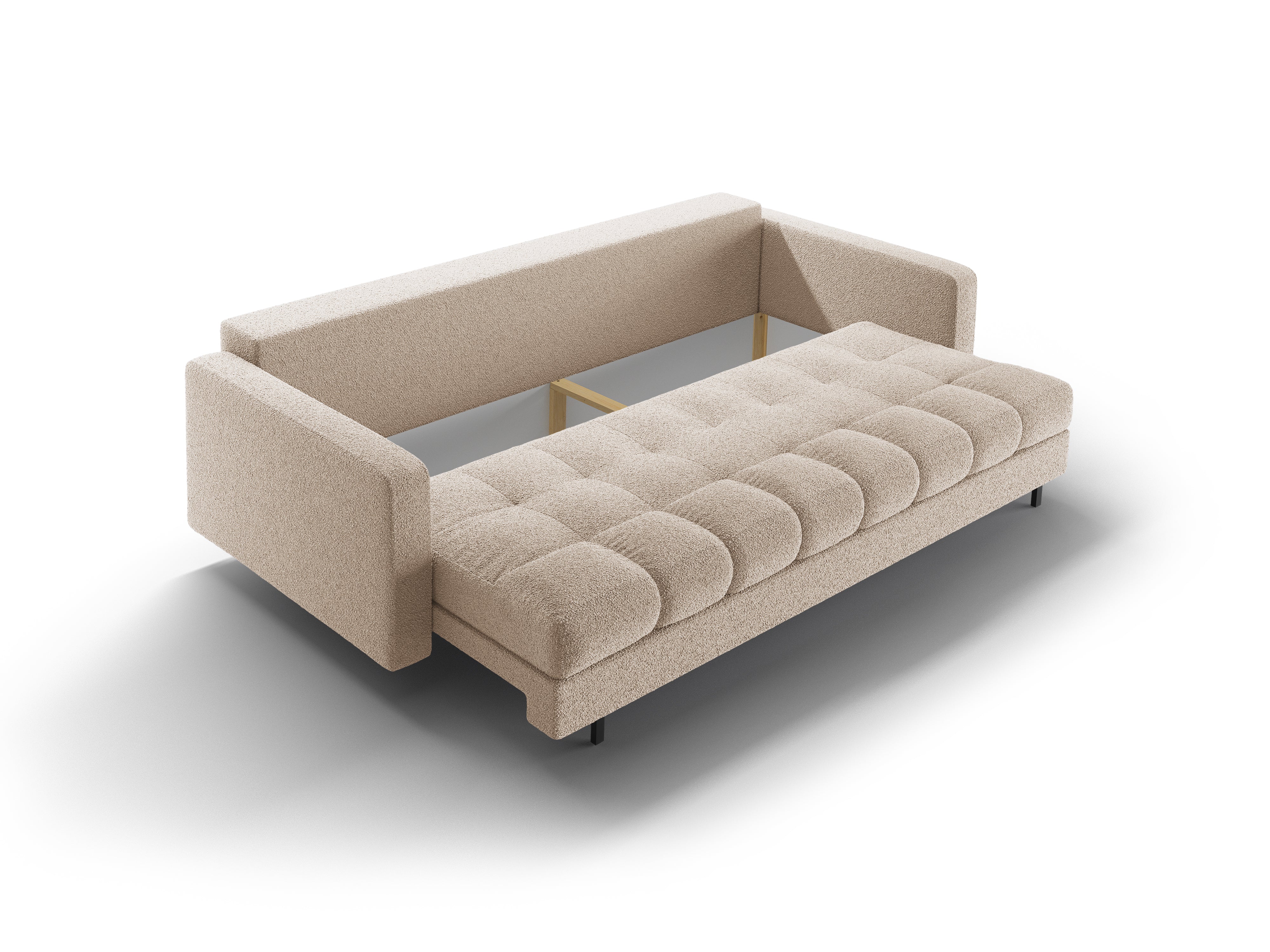3-seater sofa with sleeping function BALI beige bouclé with black base