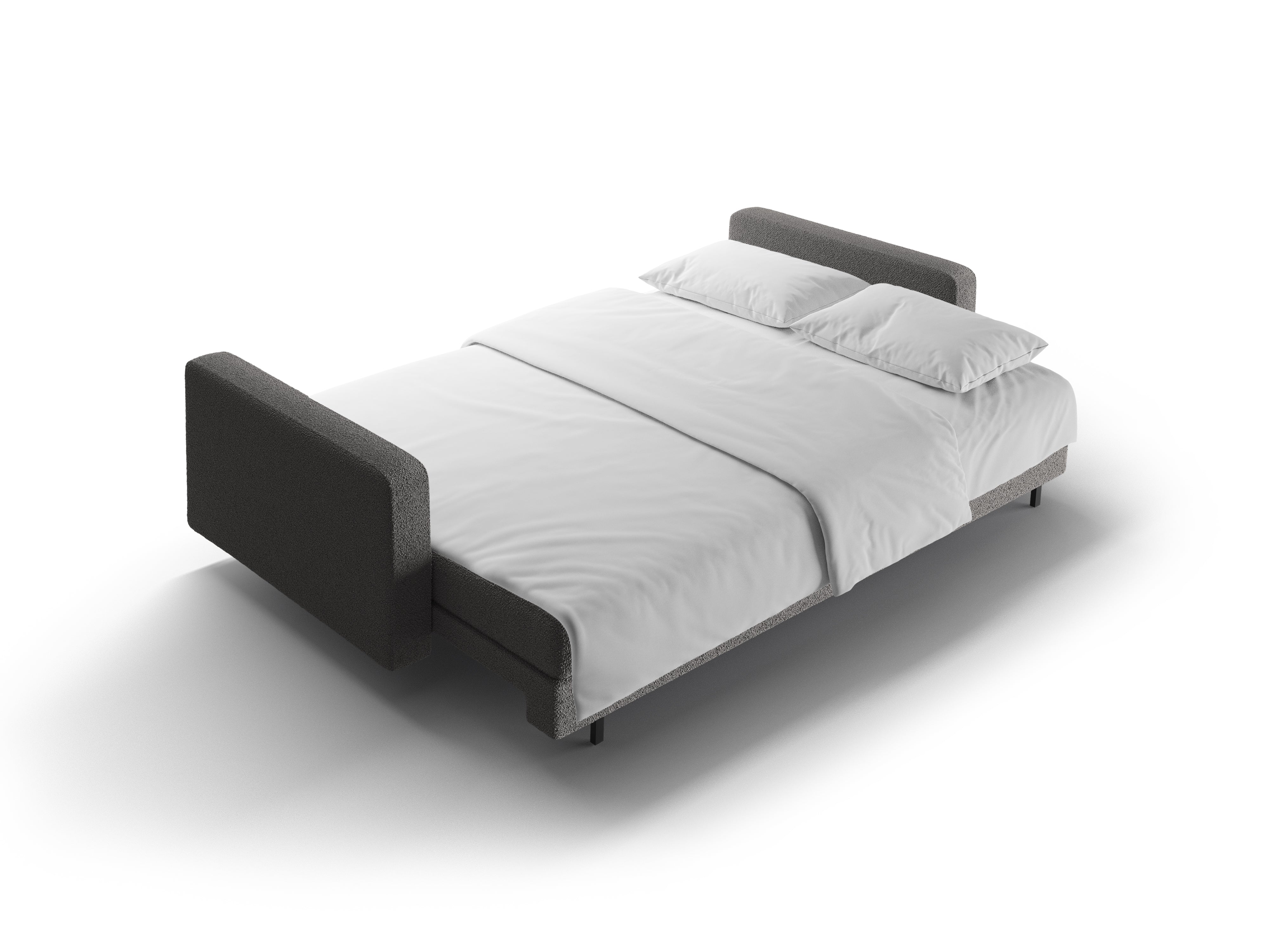 3-Sitzer-Sofa mit Schlaffunktion BALI dunkelgraues Bouclé mit schwarzem Untergestell