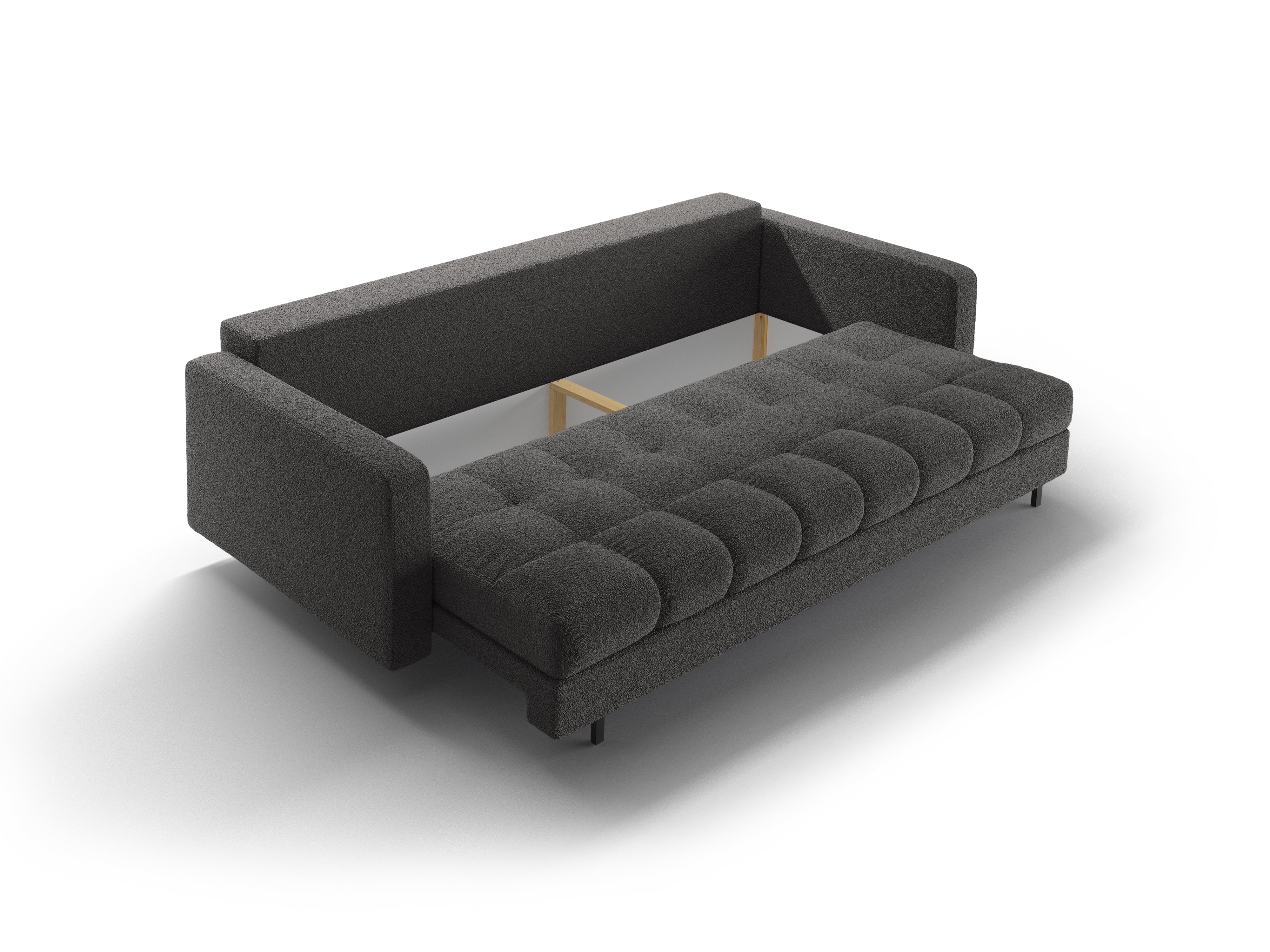 3-Sitzer-Sofa mit Schlaffunktion BALI dunkelgraues Bouclé mit schwarzem Untergestell