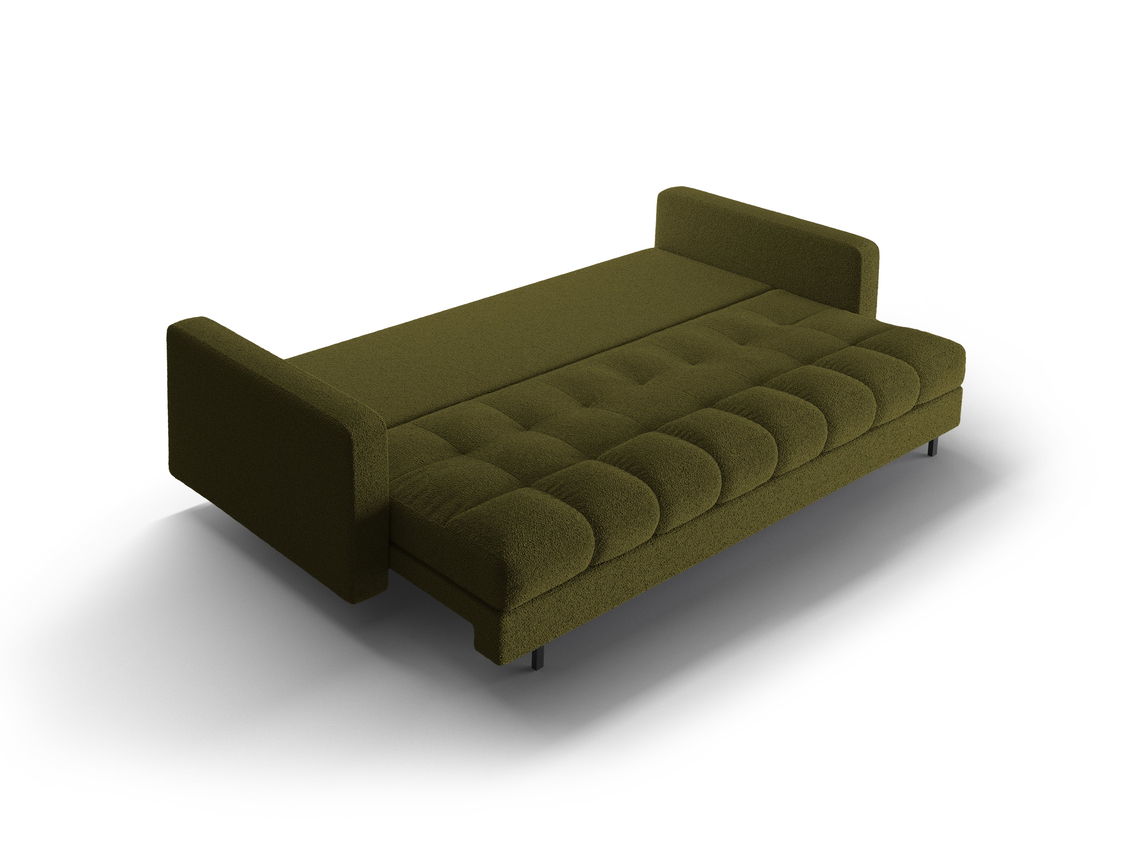 3-seater sofa with sleeping function BALI olive bouclé with black base