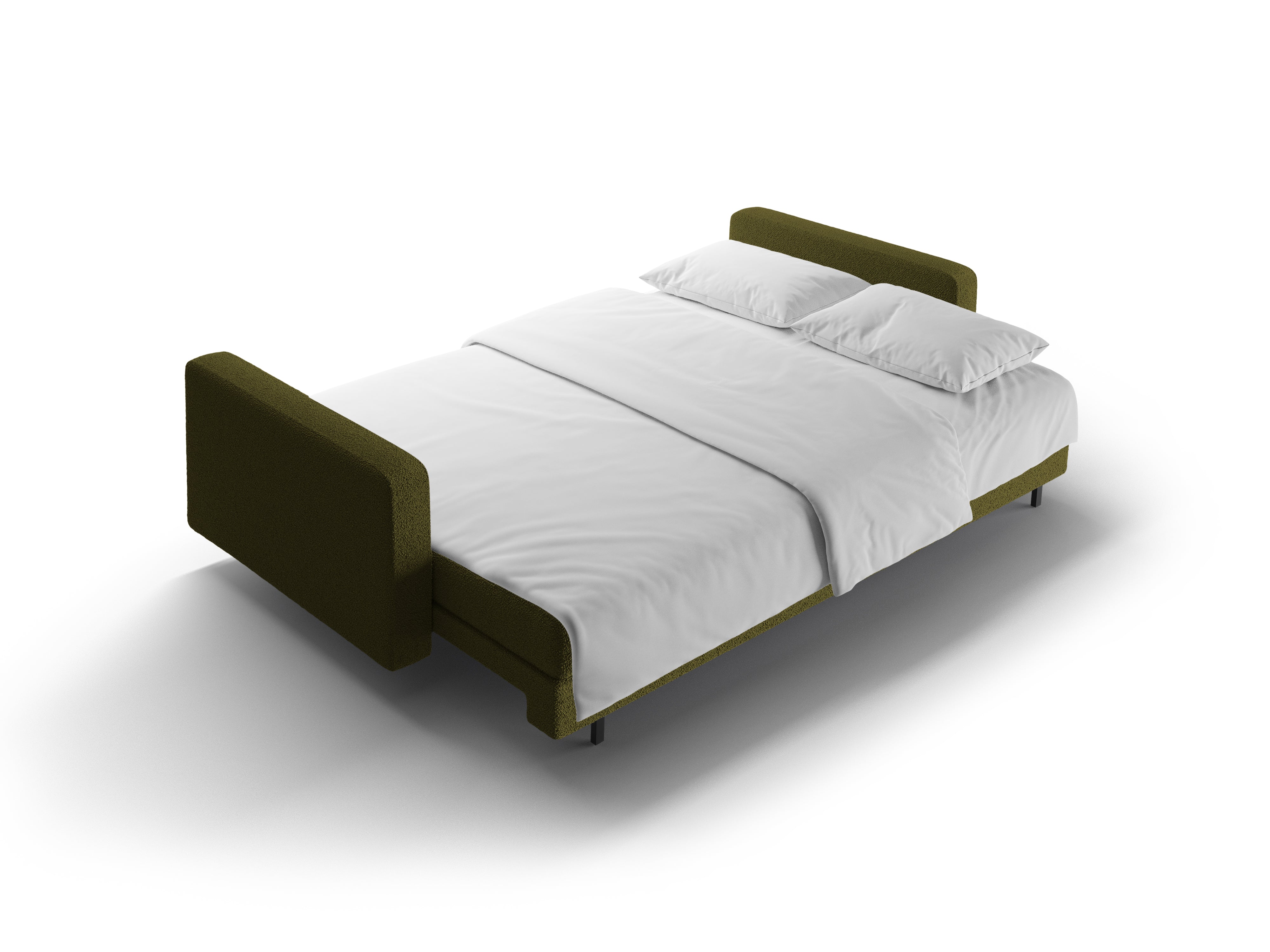 3-seater sofa with sleeping function BALI olive bouclé with black base