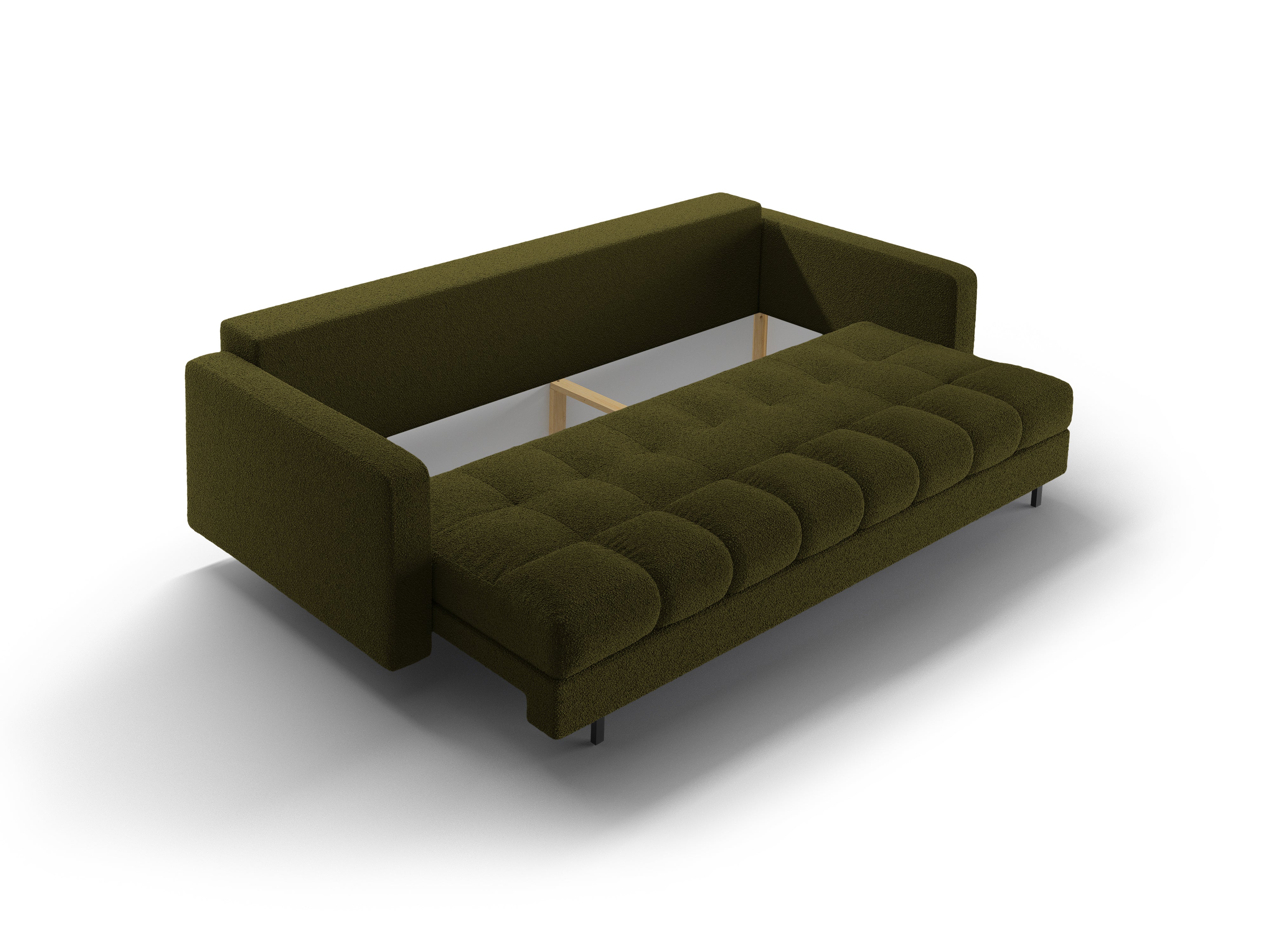 3-seater sofa with sleeping function BALI olive bouclé with black base