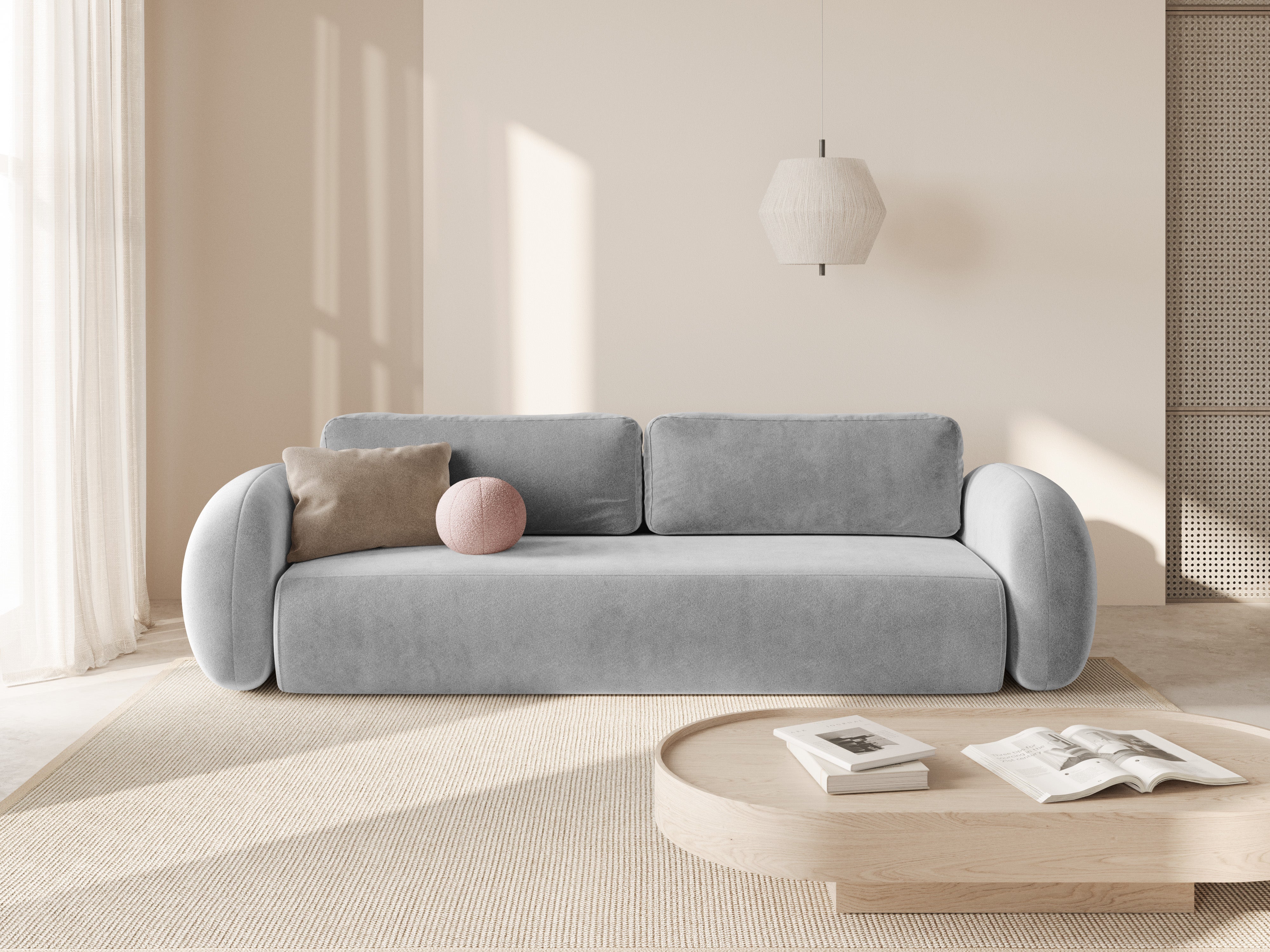 Sofa aus Samt mit Schlaf-Funktion 3-sitzig TONALE hellgrau