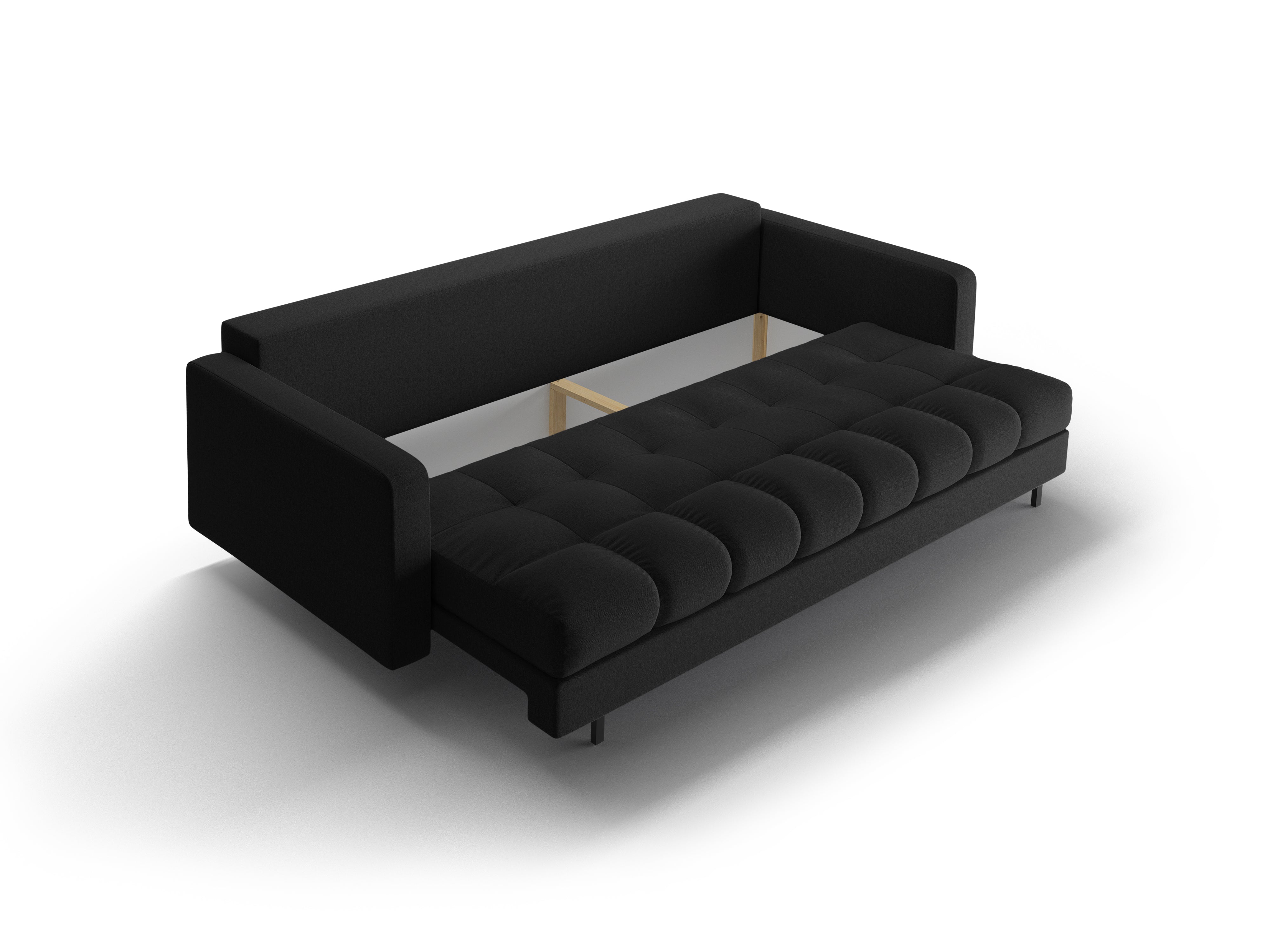 Sofa 3-osobowa z funkcją spania BALI czarny bouclé z czarną podstawą do salonu – Cosmopolitan Design