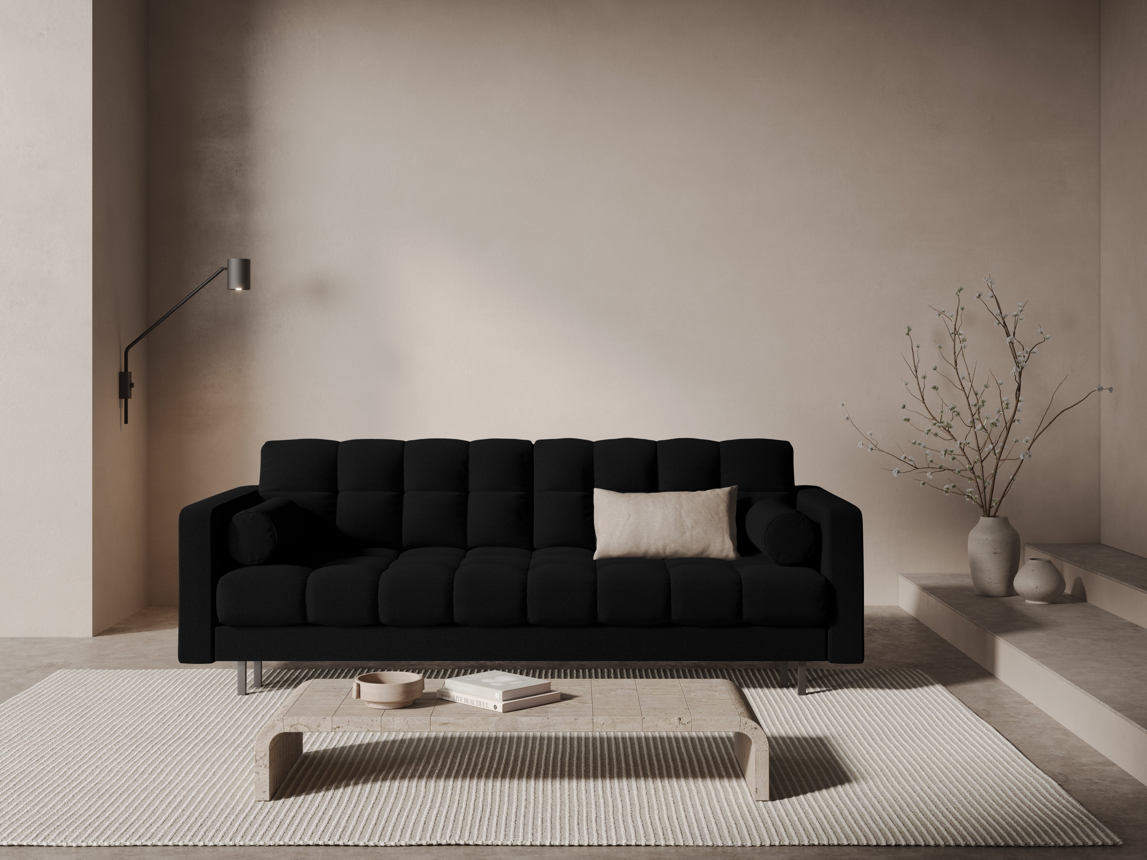 Sofa 3-osobowa z funkcją spania BALI czarny bouclé z czarną podstawą do salonu