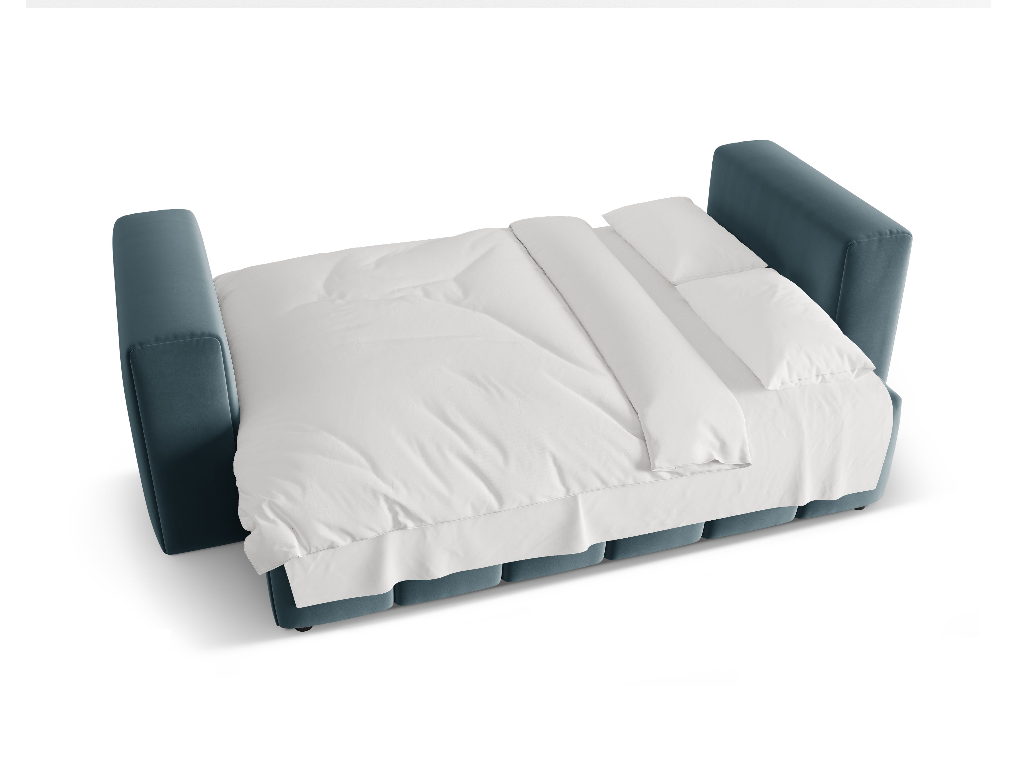 Sofa aksamitna 3-osobowa z funkcją spania VERONA niebieski – Cosmopolitan Design