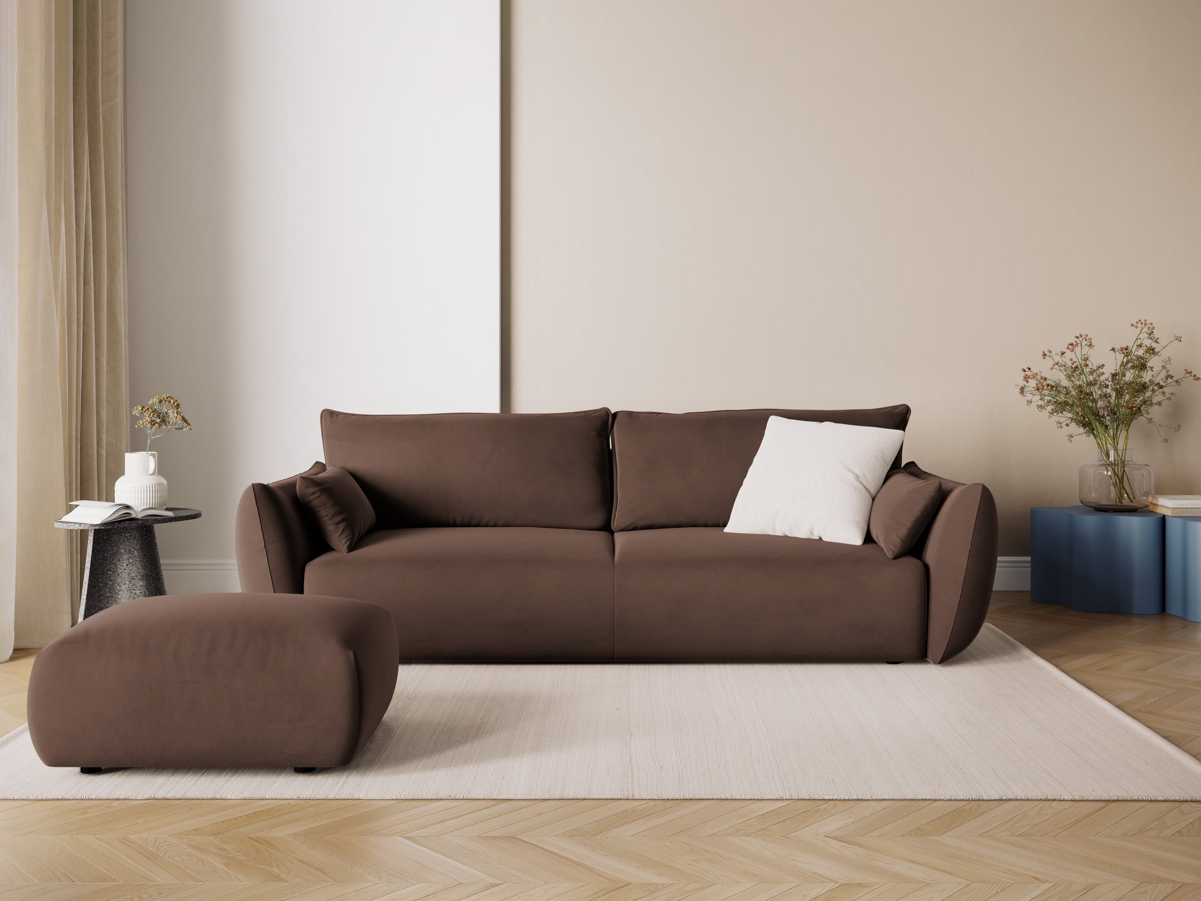 Velvet sofa with sleeping function MATERA chocolate
