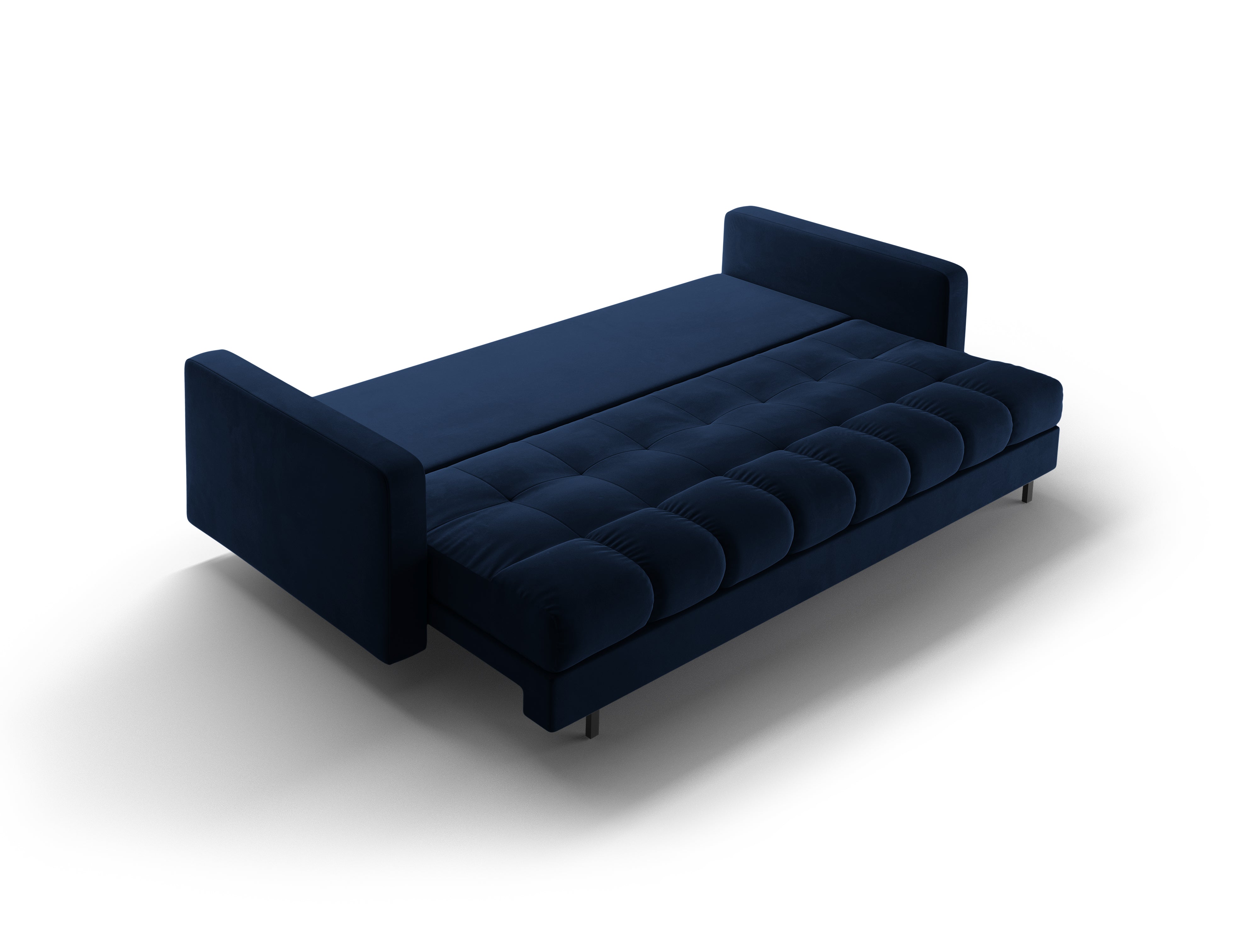 Samtsofa 3-Sitzer mit Schlaffunktion BALI royalblau mit schwarzem Gestell