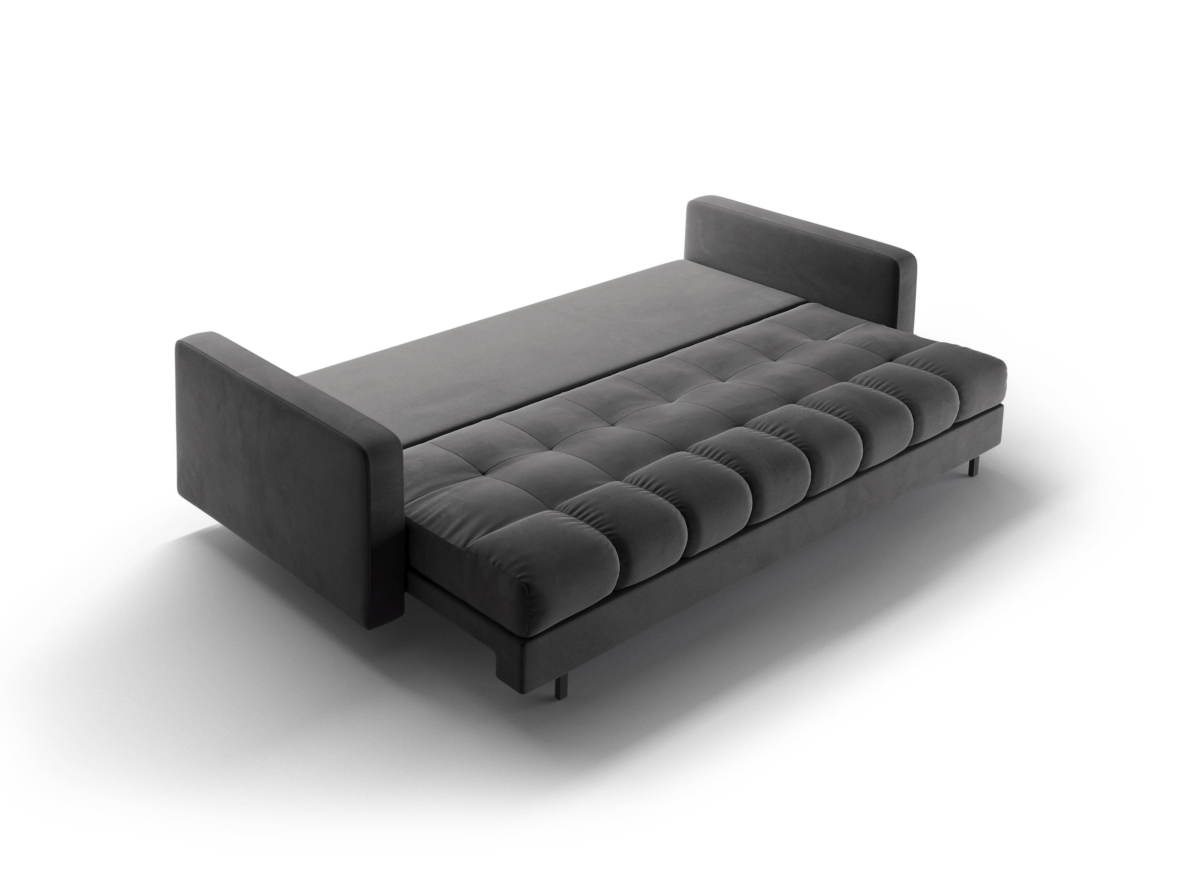 Gray velvet 3-seater sofa with sleeping function BALI with a black base