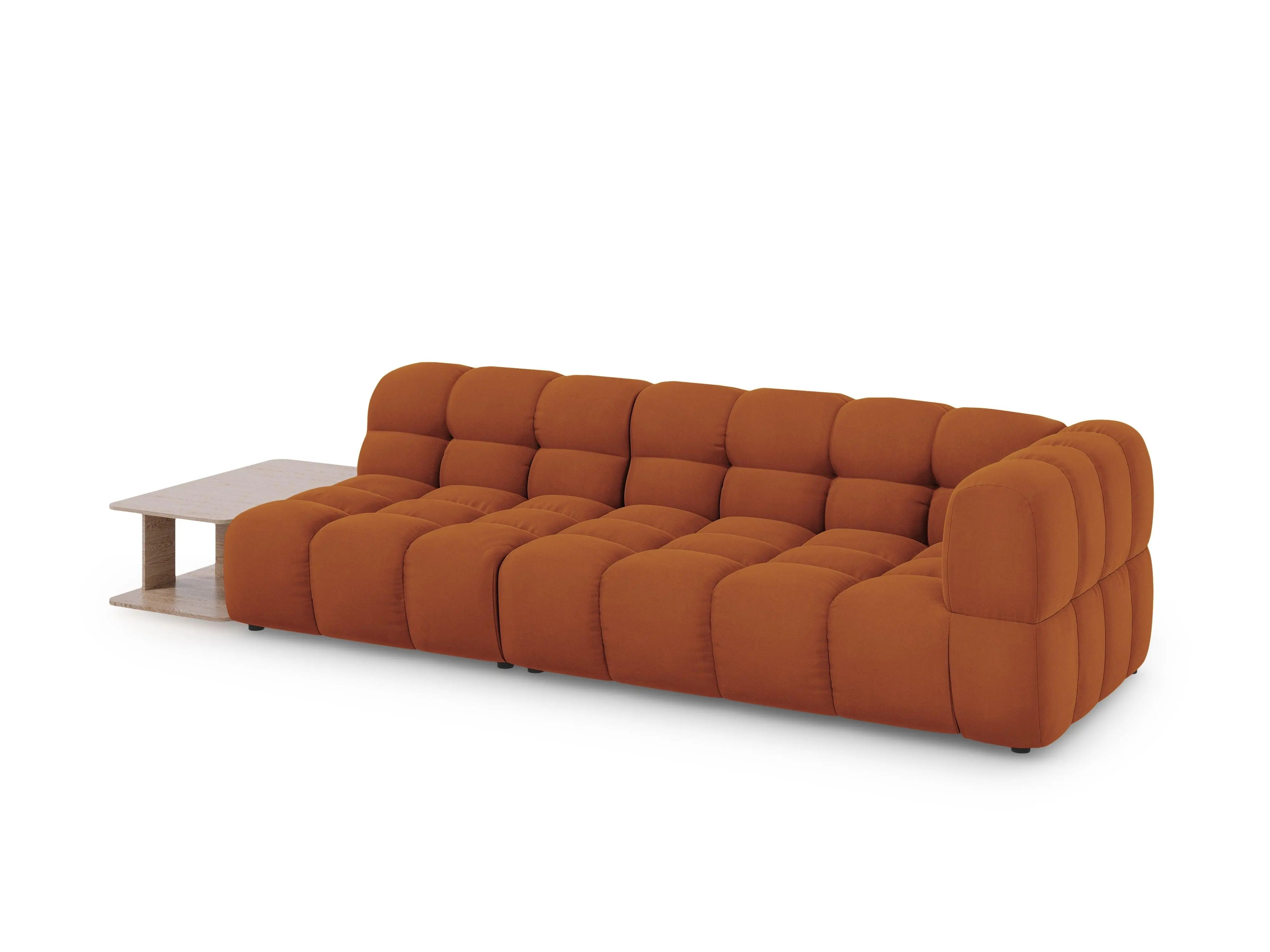 Sofa aksamitna lewostronna 4-osobowa otwarta ze stolikiem SKY terracotta – Cosmopolitan Design