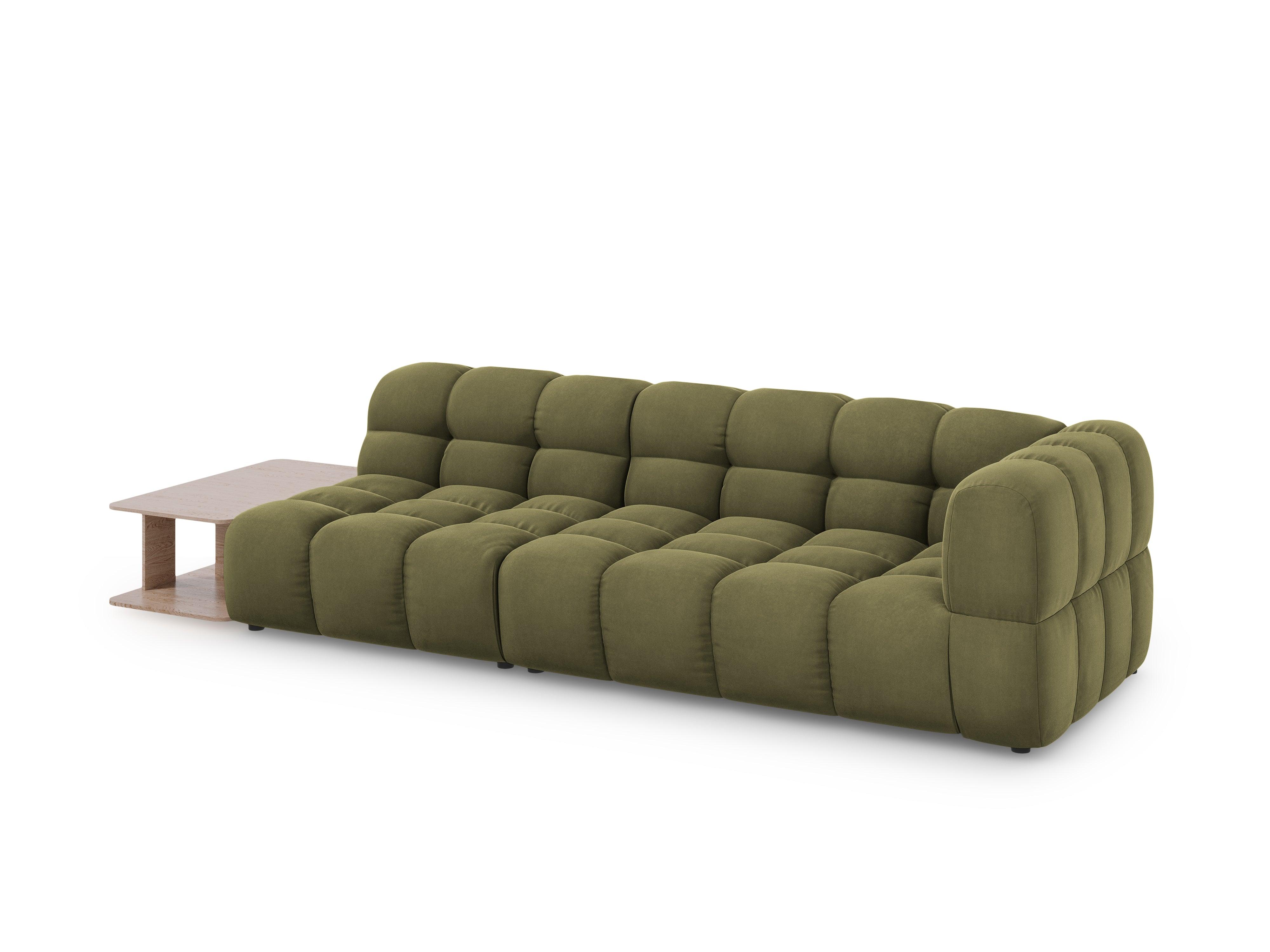 Sofa aksamitna lewostronna 4-osobowa otwarta ze stolikiem SKY jasnozielony Cosmopolitan Design Eye on Design