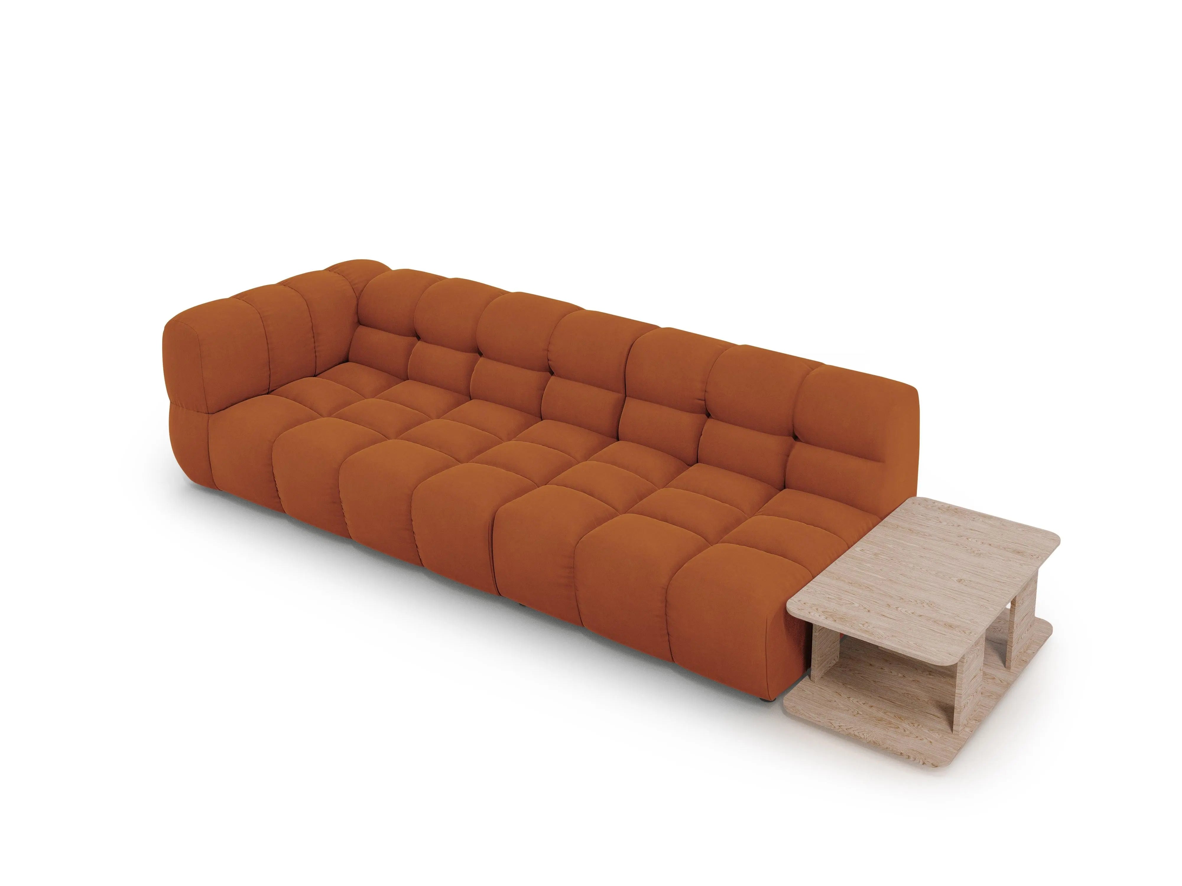 Sofa aksamitna prawostronna 4-osobowa otwarta ze stolikiem SKY terracotta – Cosmopolitan Design