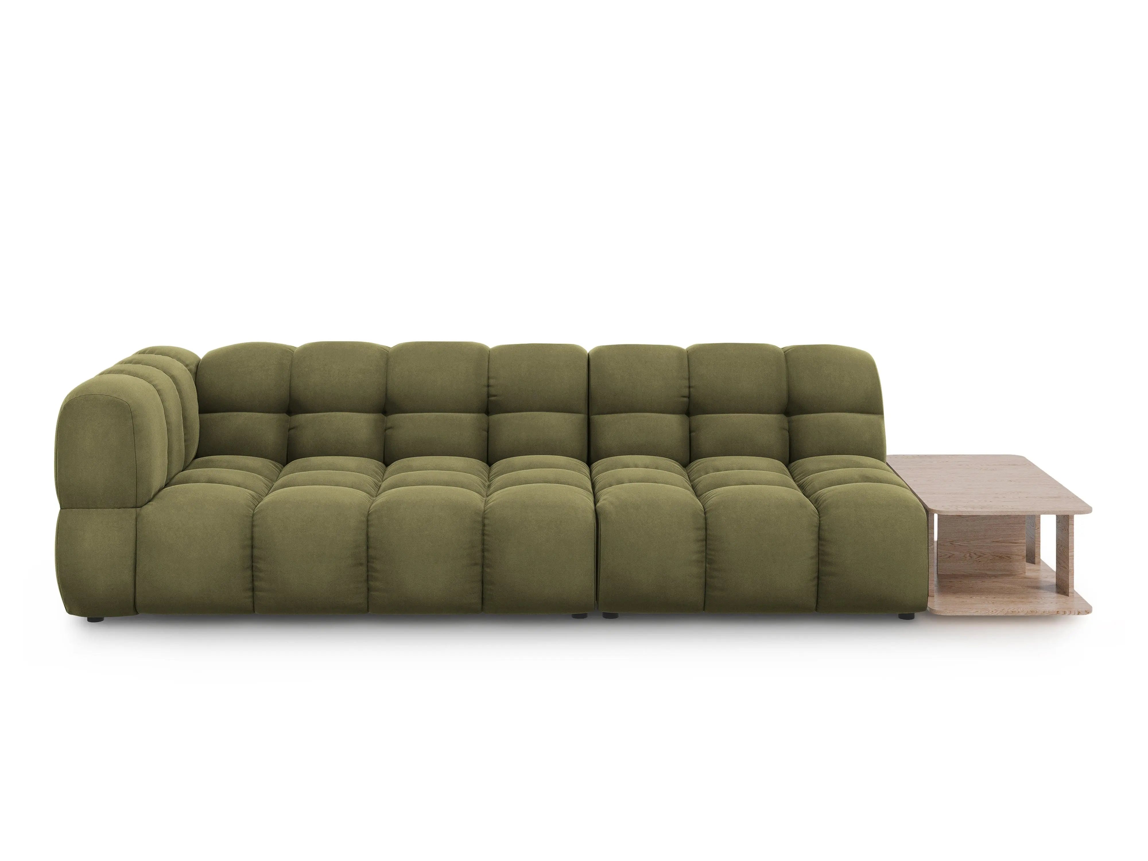 Sofa aksamitna prawostronna 4-osobowa otwarta ze stolikiem SKY jasnozielony – Cosmopolitan Design