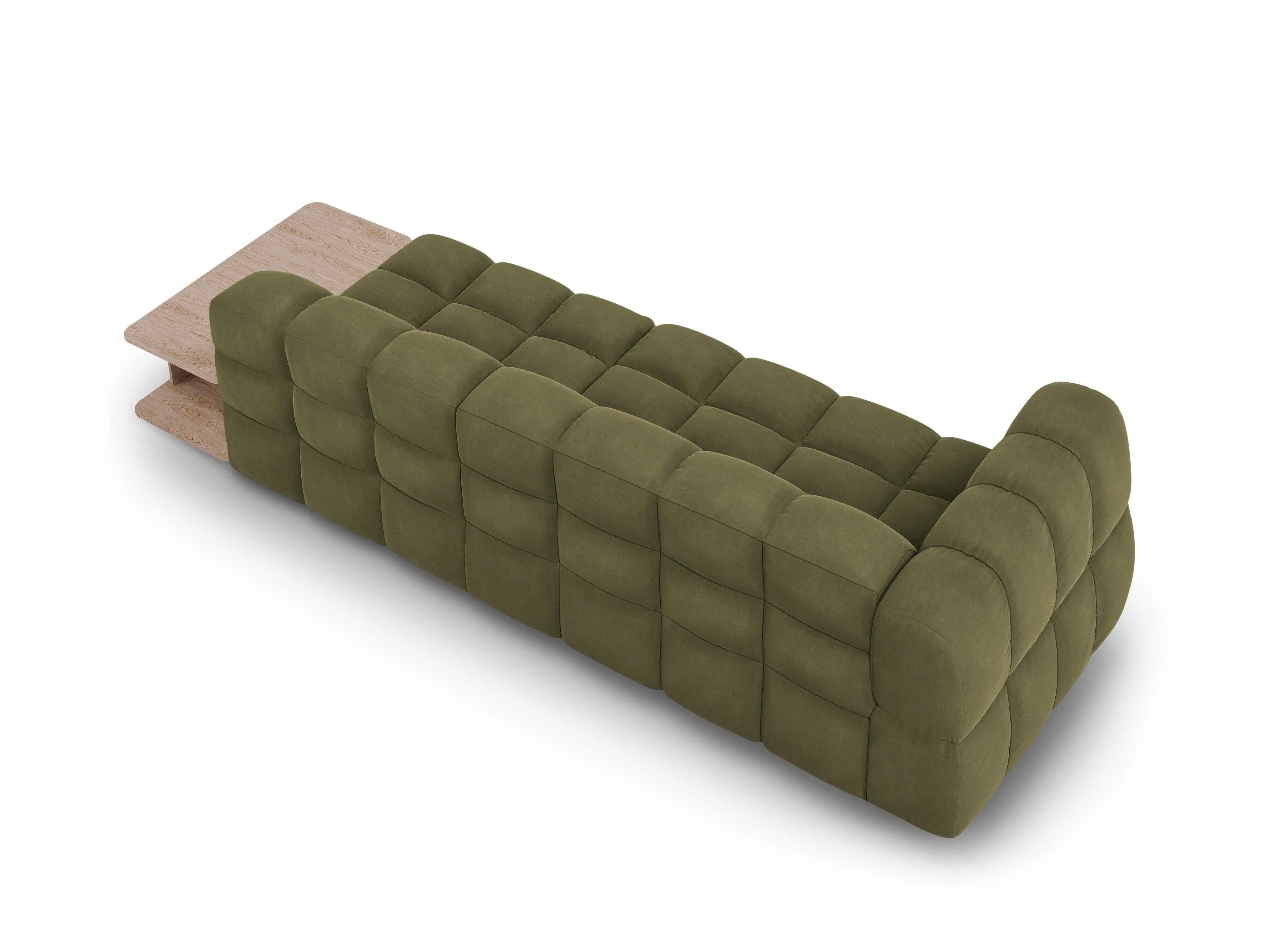 Sofa aksamitna prawostronna 4-osobowa otwarta ze stolikiem SKY jasnozielony do salonu – Cosmopolitan Design